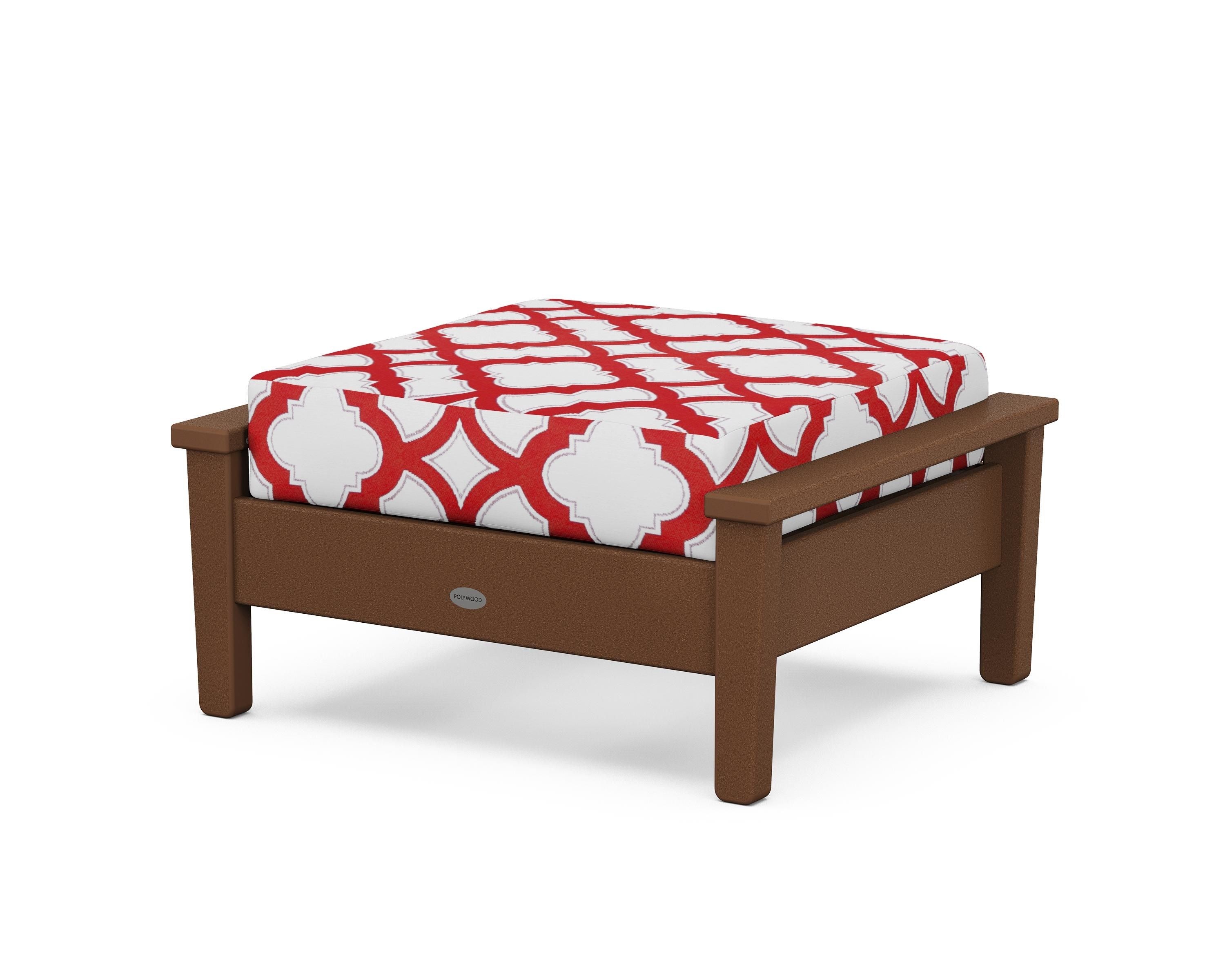 POLYWOOD® Prescott Deep Seating Ottoman in Teak / Trellis Crimson