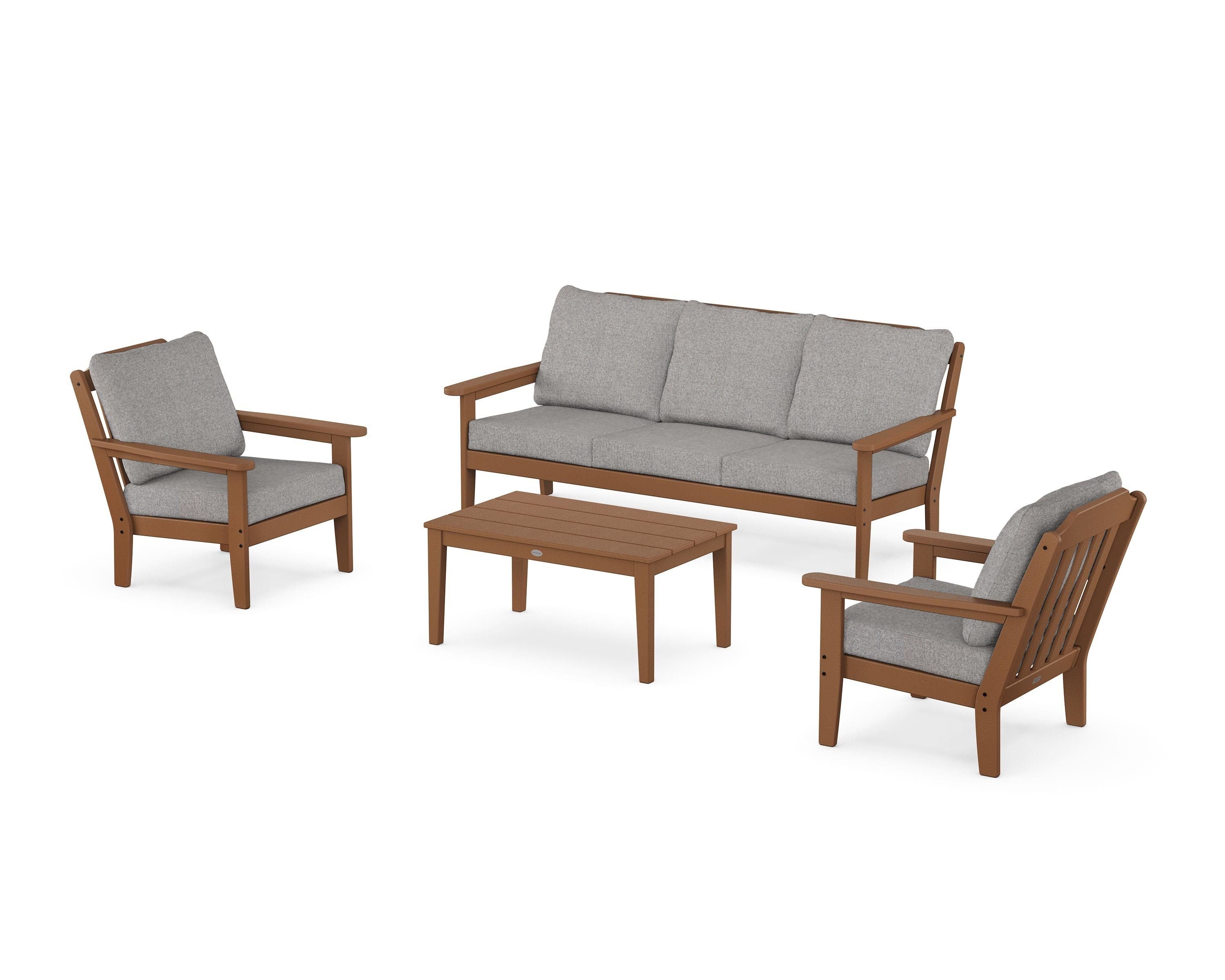 Country Living Cottage 4-Piece Deep Seating Set with Sofa in Teak / Grey Mist
