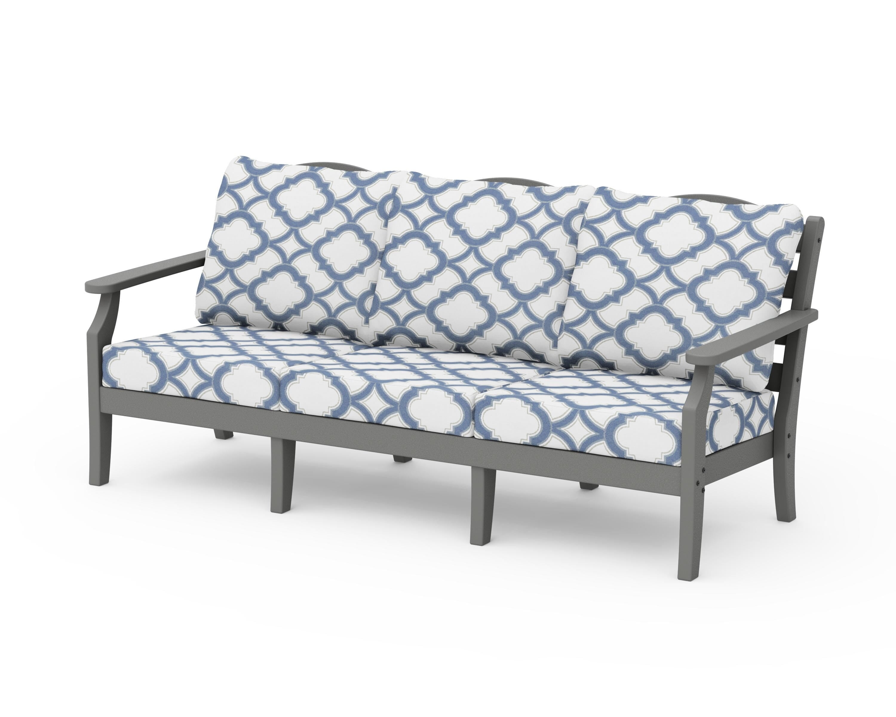 Draper James™ by POLYWOOD® Savannah Deep Seating Sofa in Slate Grey / Trellis Sky Blue