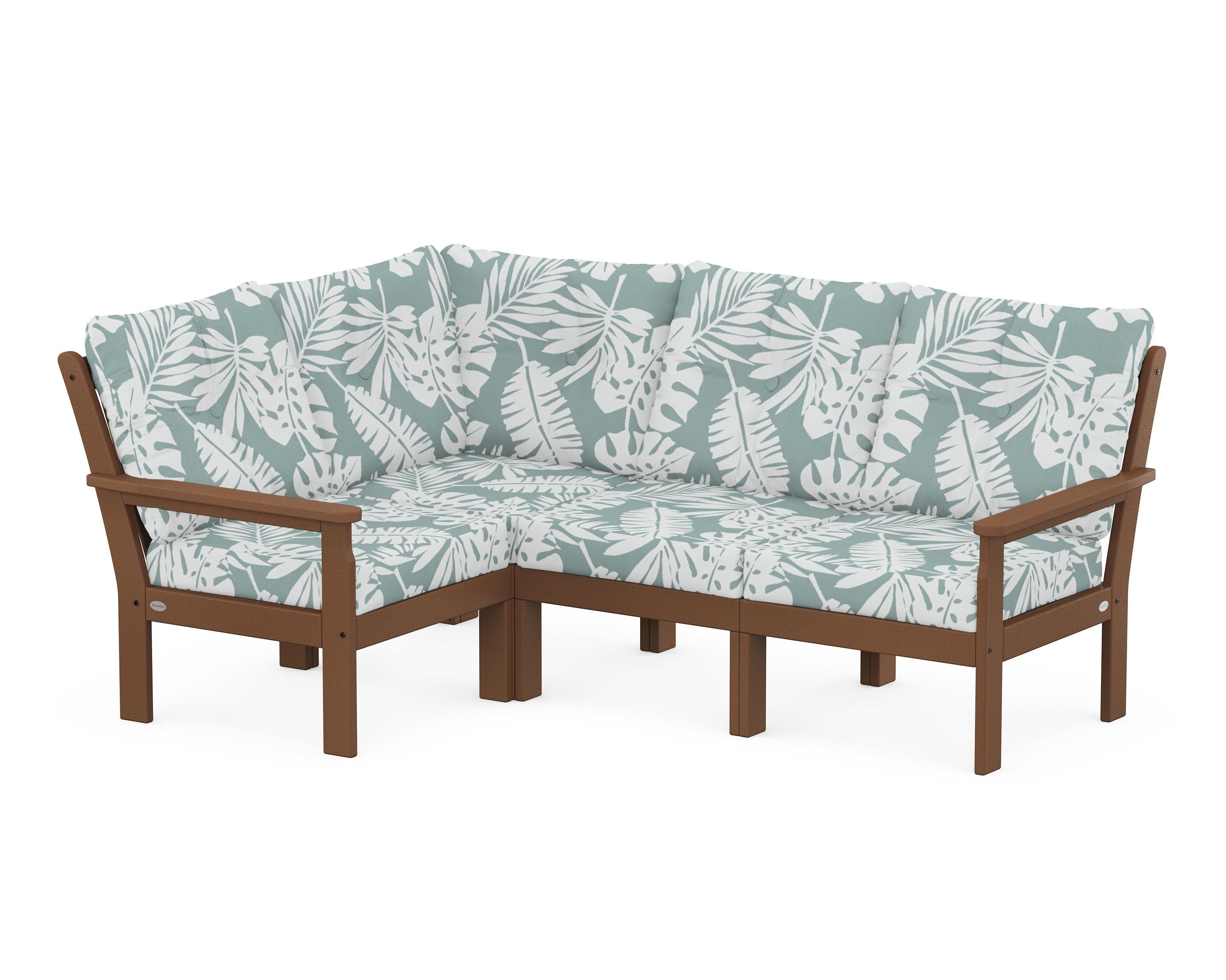 POLYWOOD® Vineyard 4-Piece Sectional in Teak / Leaf Glacier Spa