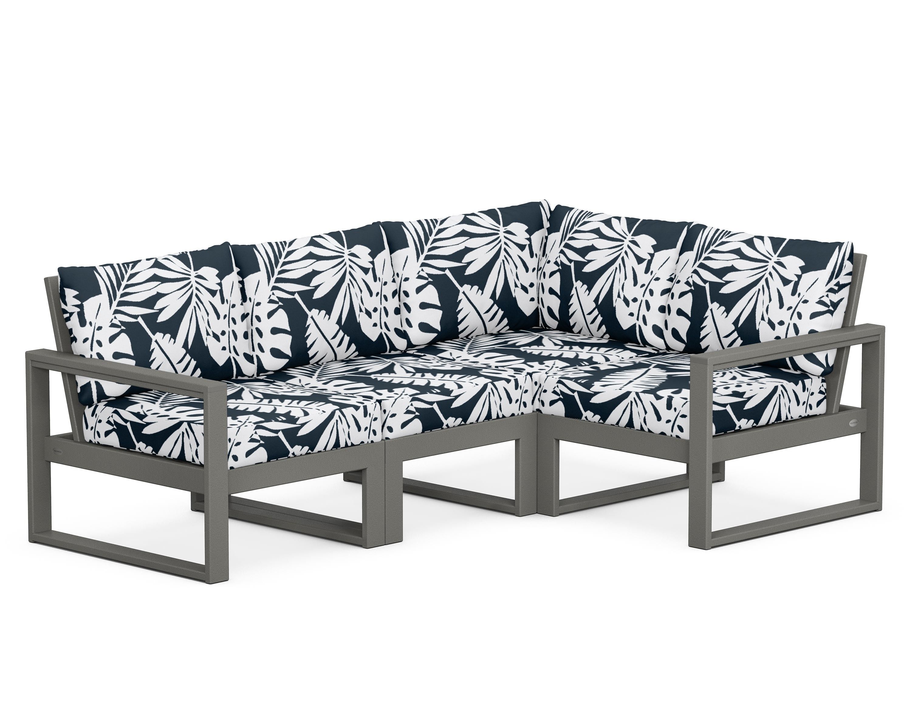 POLYWOOD® EDGE 4-Piece Modular Deep Seating Set in Slate Grey / Leaf Marine Indigo
