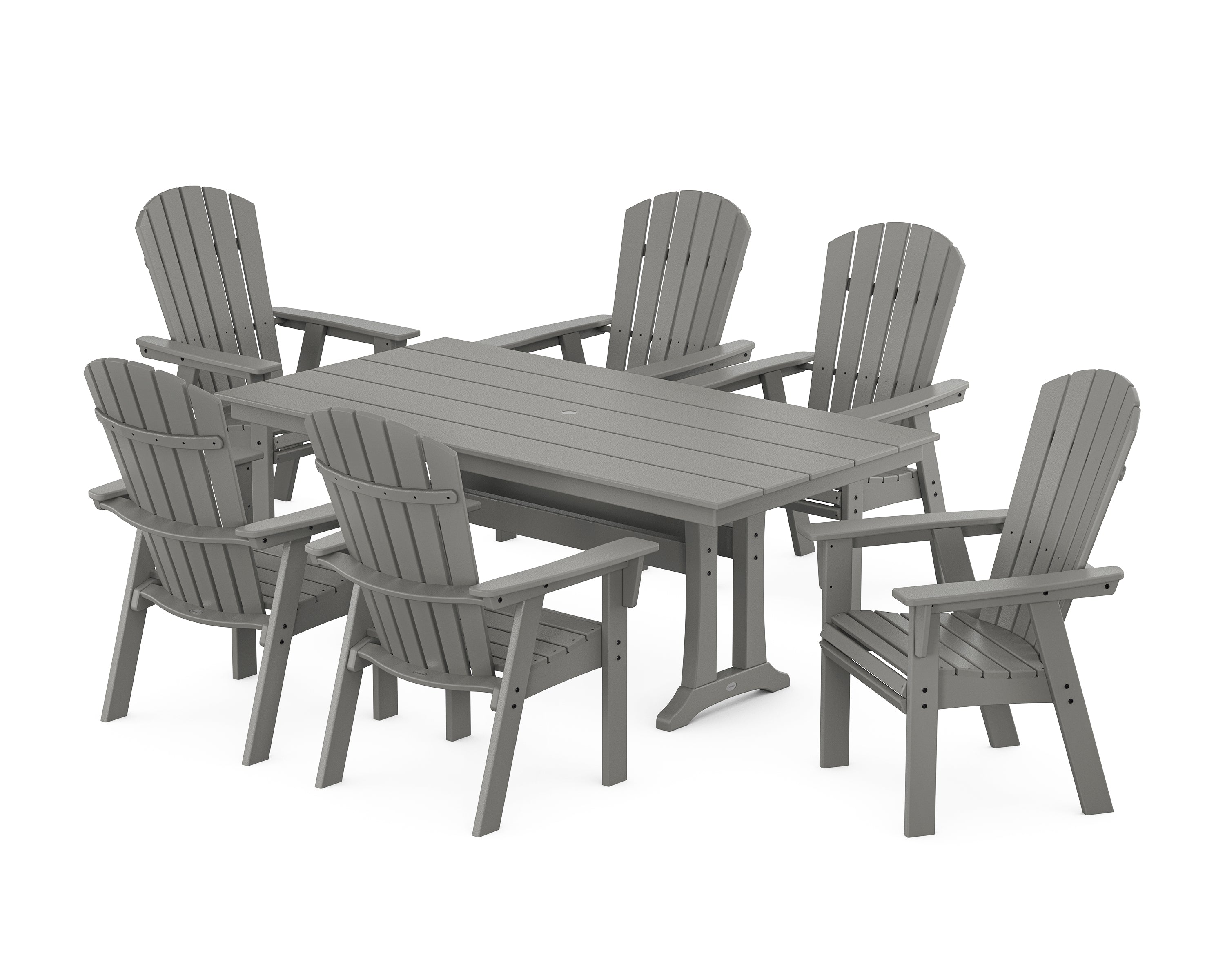 POLYWOOD® Nautical Curveback Adirondack 7-Piece Farmhouse Dining Set with Trestle Legs in Slate Grey