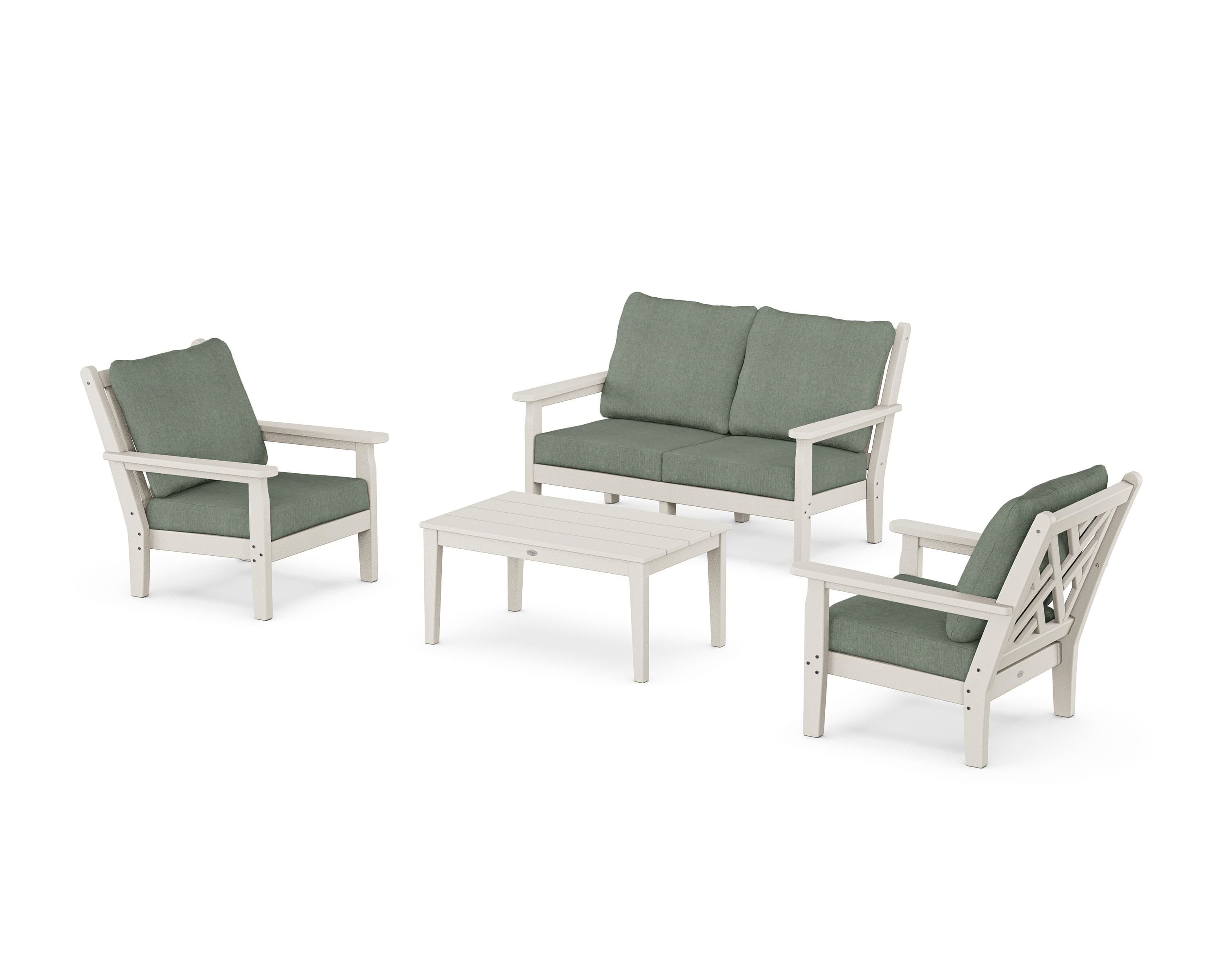 POLYWOOD® Chippendale 4-Piece Deep Seating Set with Loveseat in Sand / Cast Sage