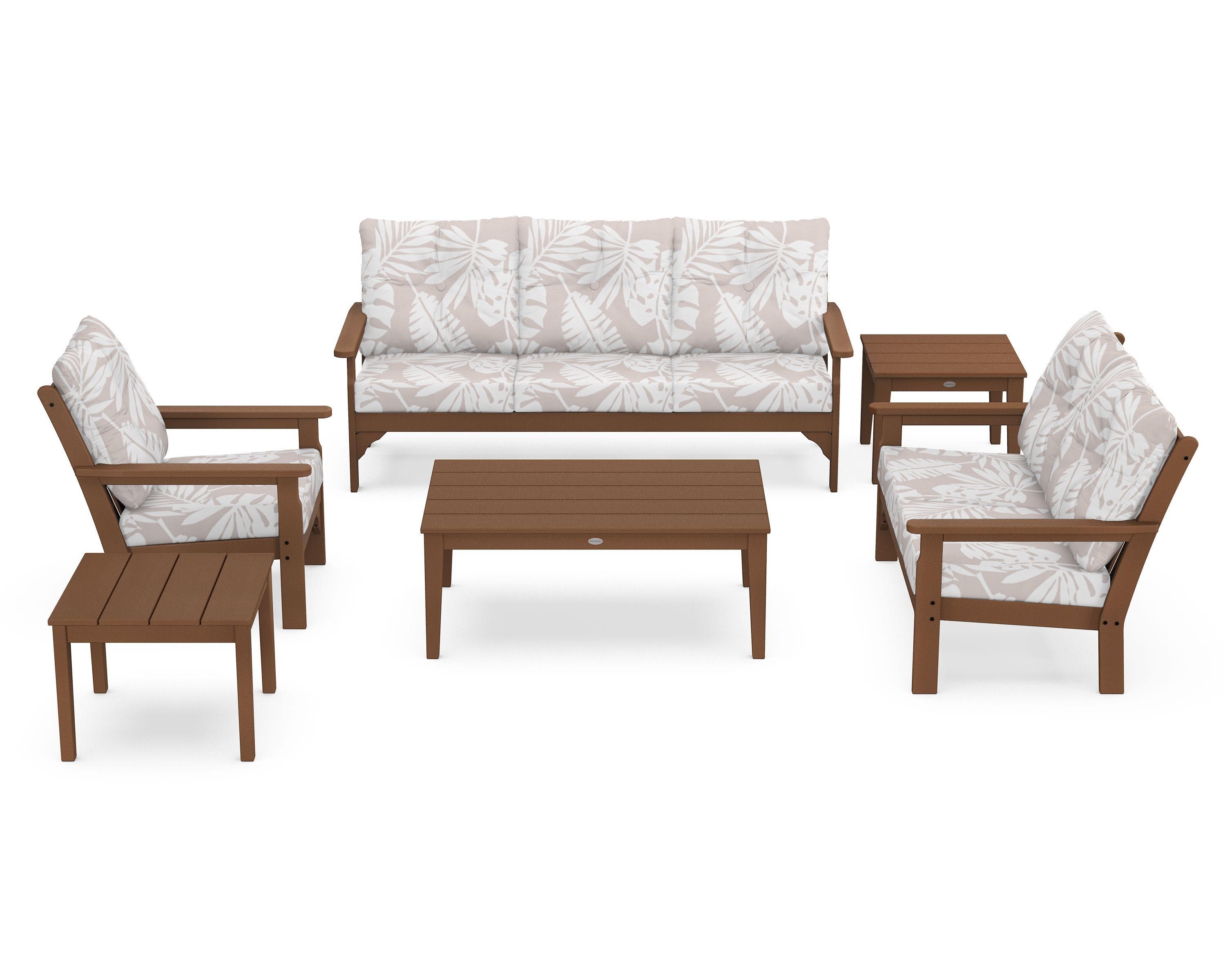 POLYWOOD® Vineyard 6-Piece Deep Seating Set in Teak / Leaf Dune Burlap