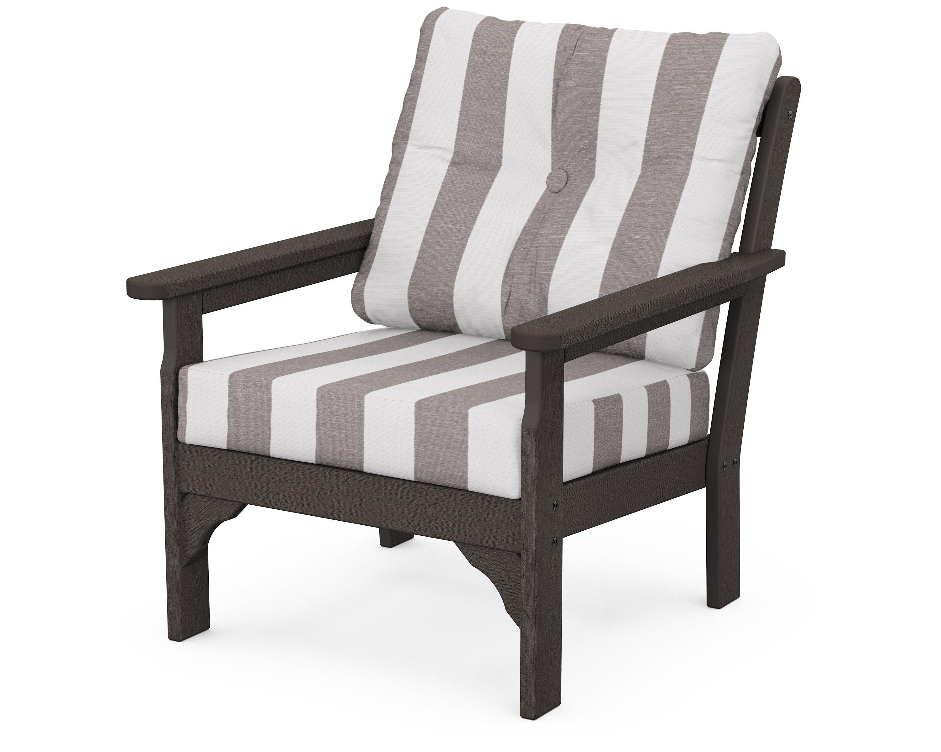 POLYWOOD® Vineyard Deep Seating Chair in Vintage Coffee / Cabana Stripe Grey Mist