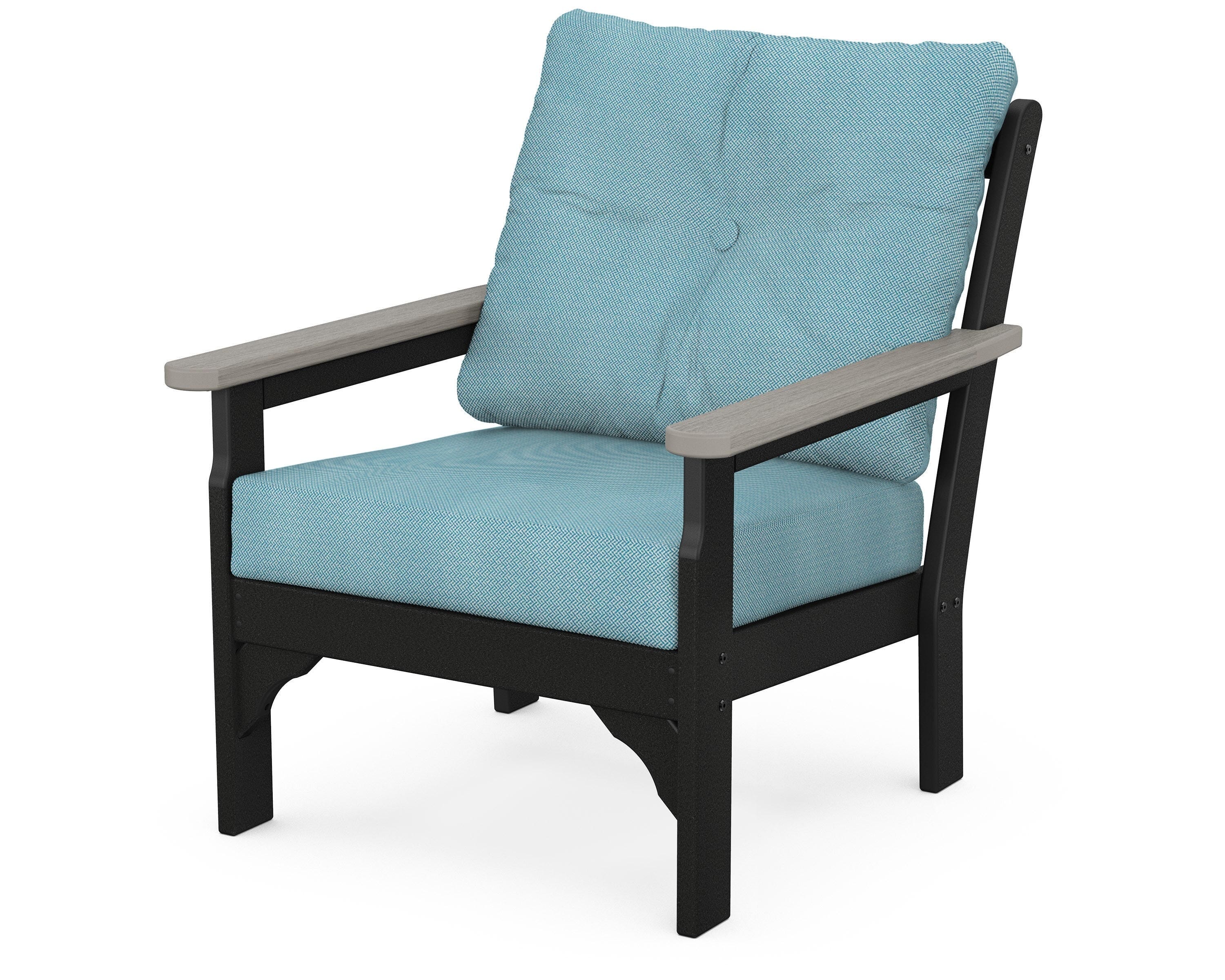 POLYWOOD® Vineyard Deep Seating Chair in Black / Driftwood / Lattice Sky Blue