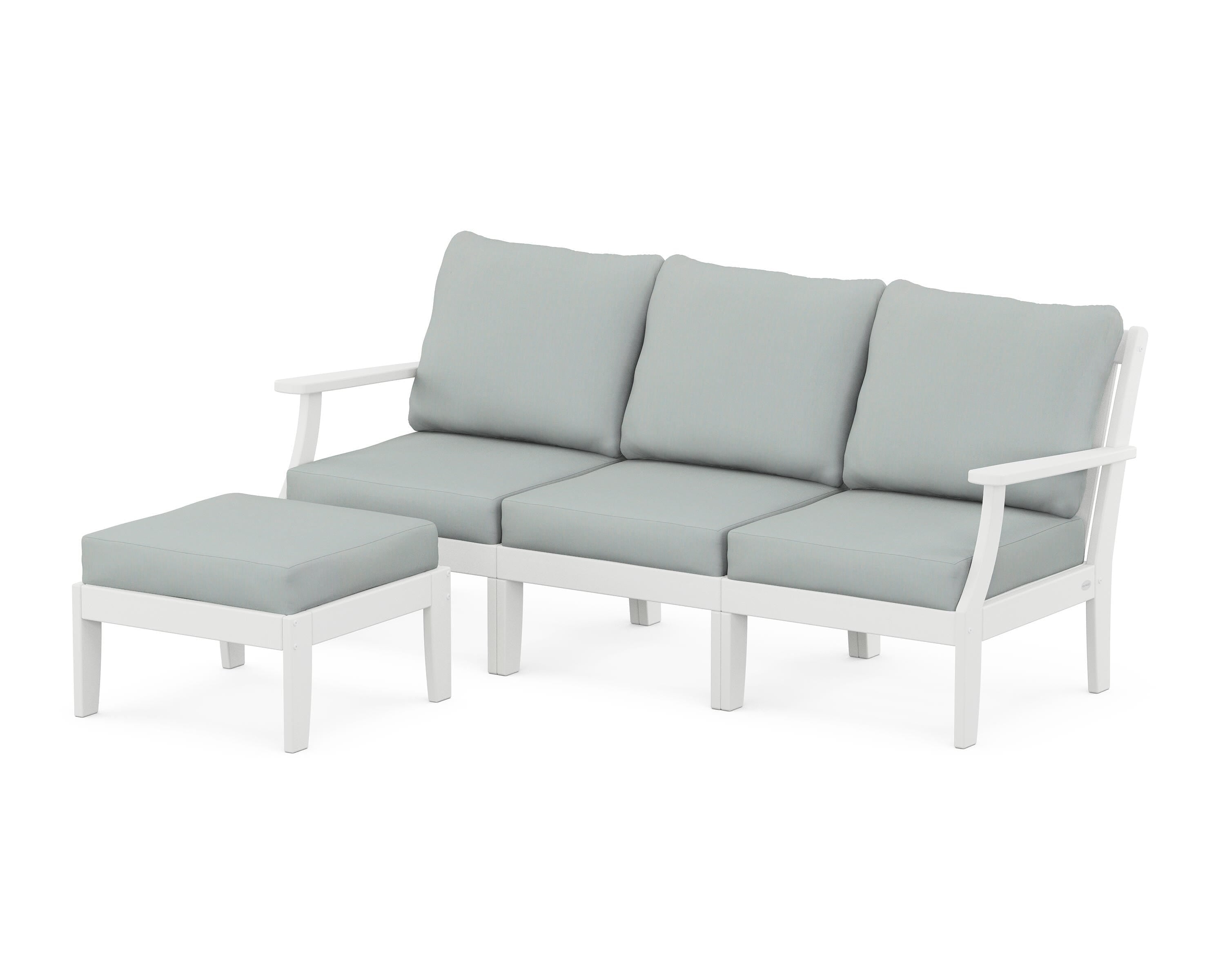 POLYWOOD® Braxton Modular 4-Piece Deep Seating Set with Ottoman in White / Spa