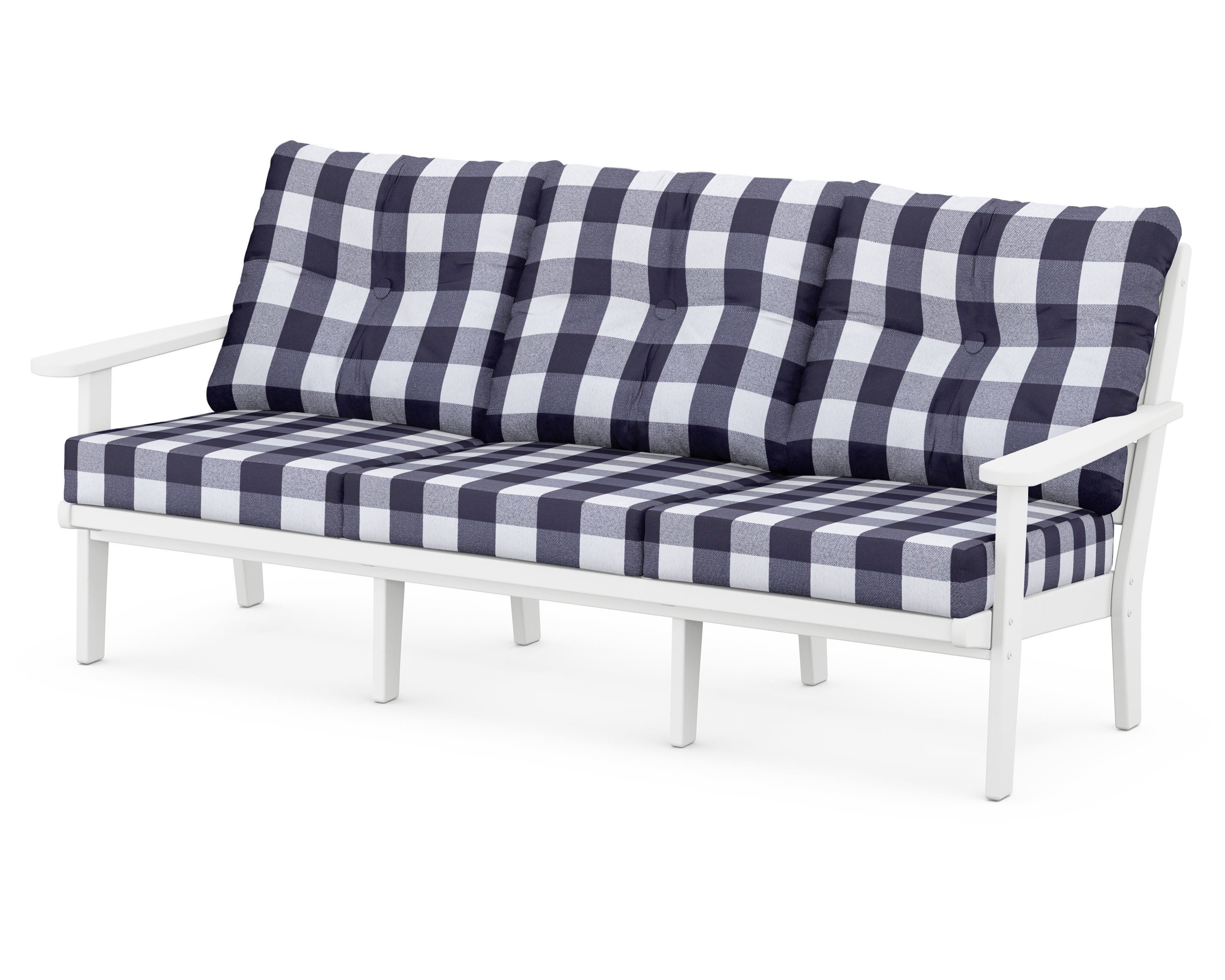 POLYWOOD® Lakeside Deep Seating Sofa in White / Buffalo Plaid Navy