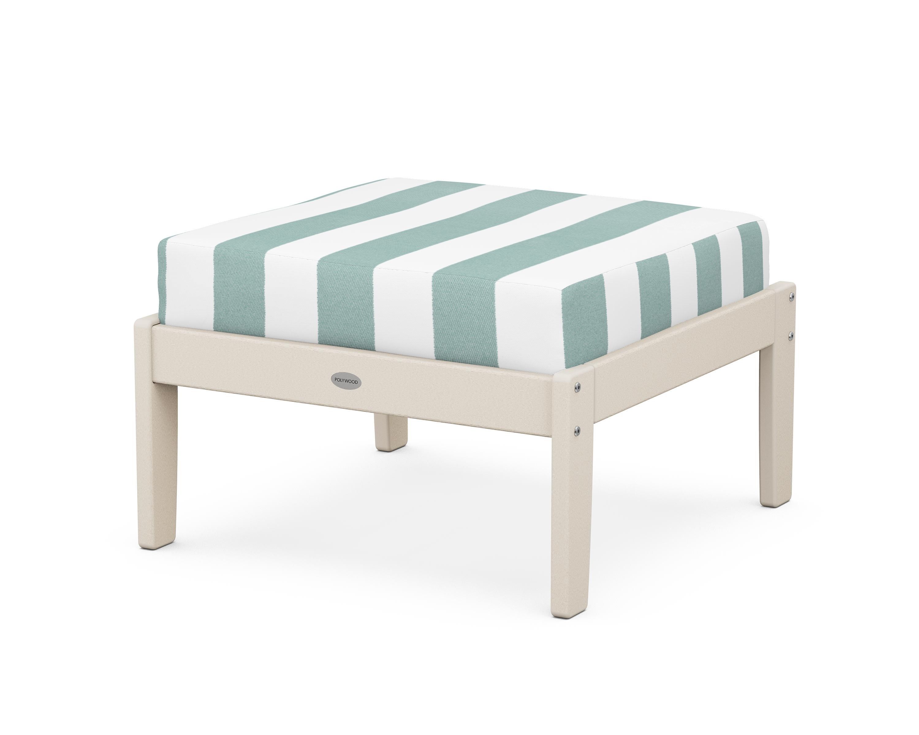 POLYWOOD® Braxton Deep Seating Ottoman in Sand / Cabana Stripe Glacier Spa