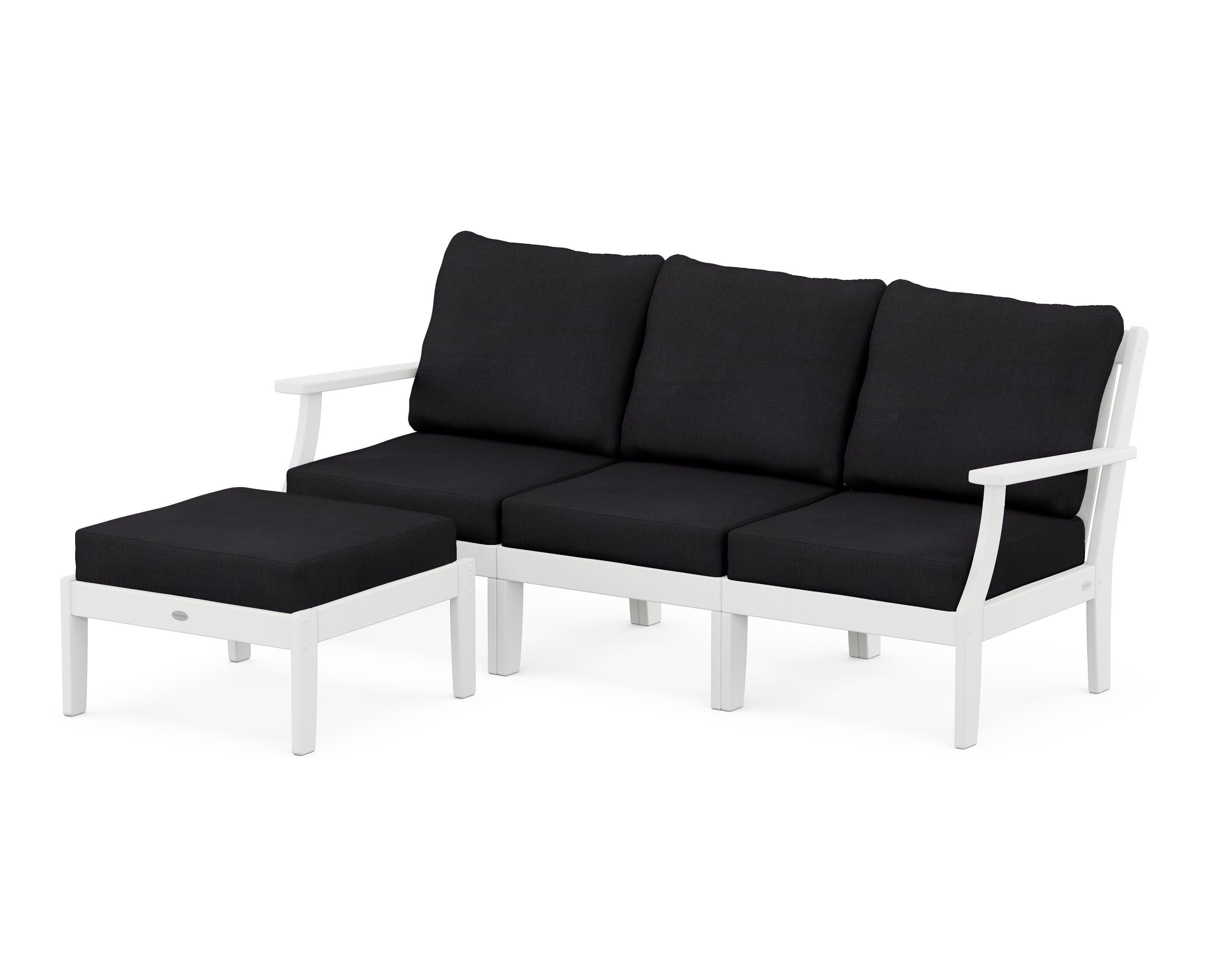 POLYWOOD® Braxton Modular 4-Piece Deep Seating Set with Ottoman in White / Midnight Linen
