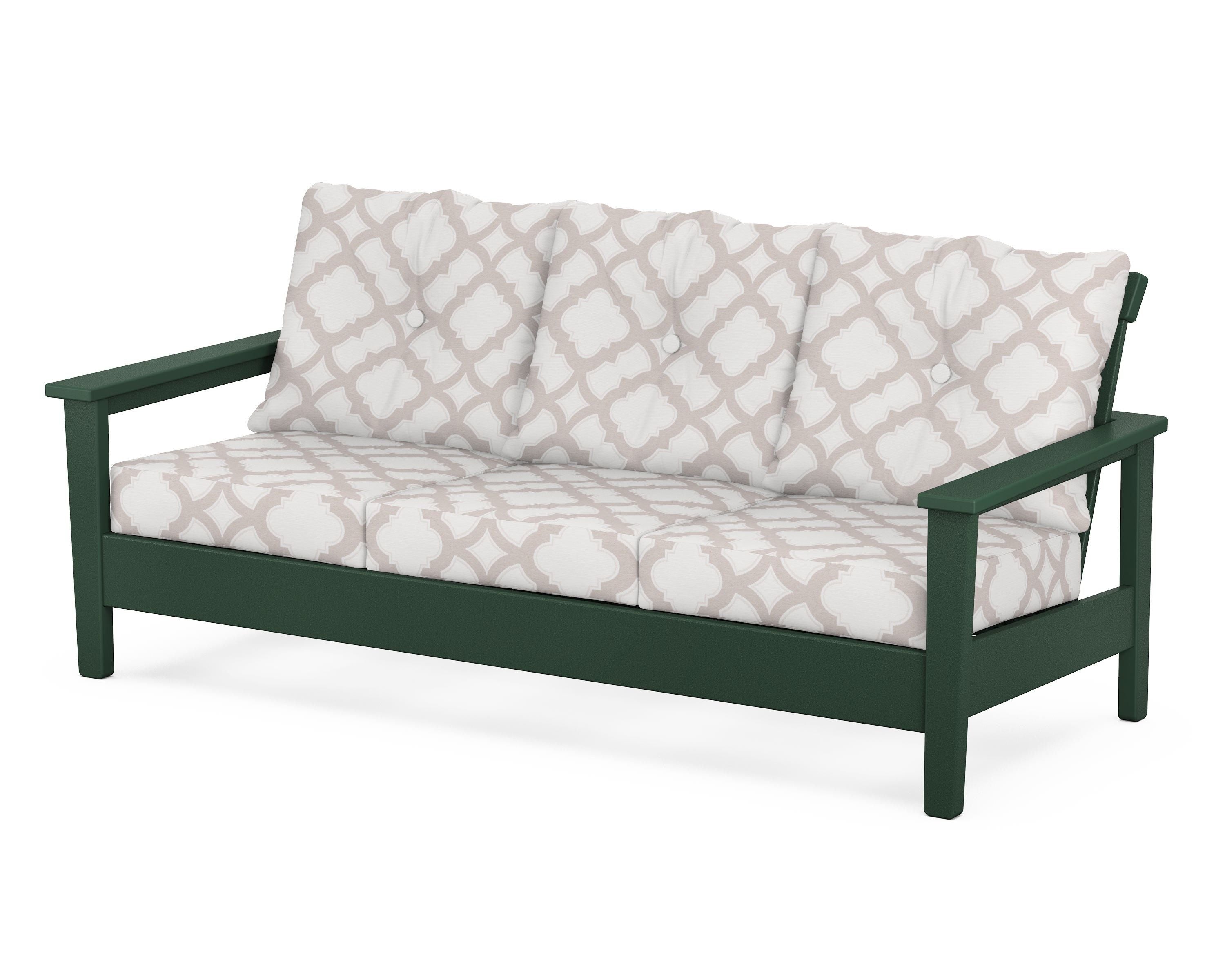 POLYWOOD® Prescott Deep Seating Sofa in Green / Trellis Dune Burlap