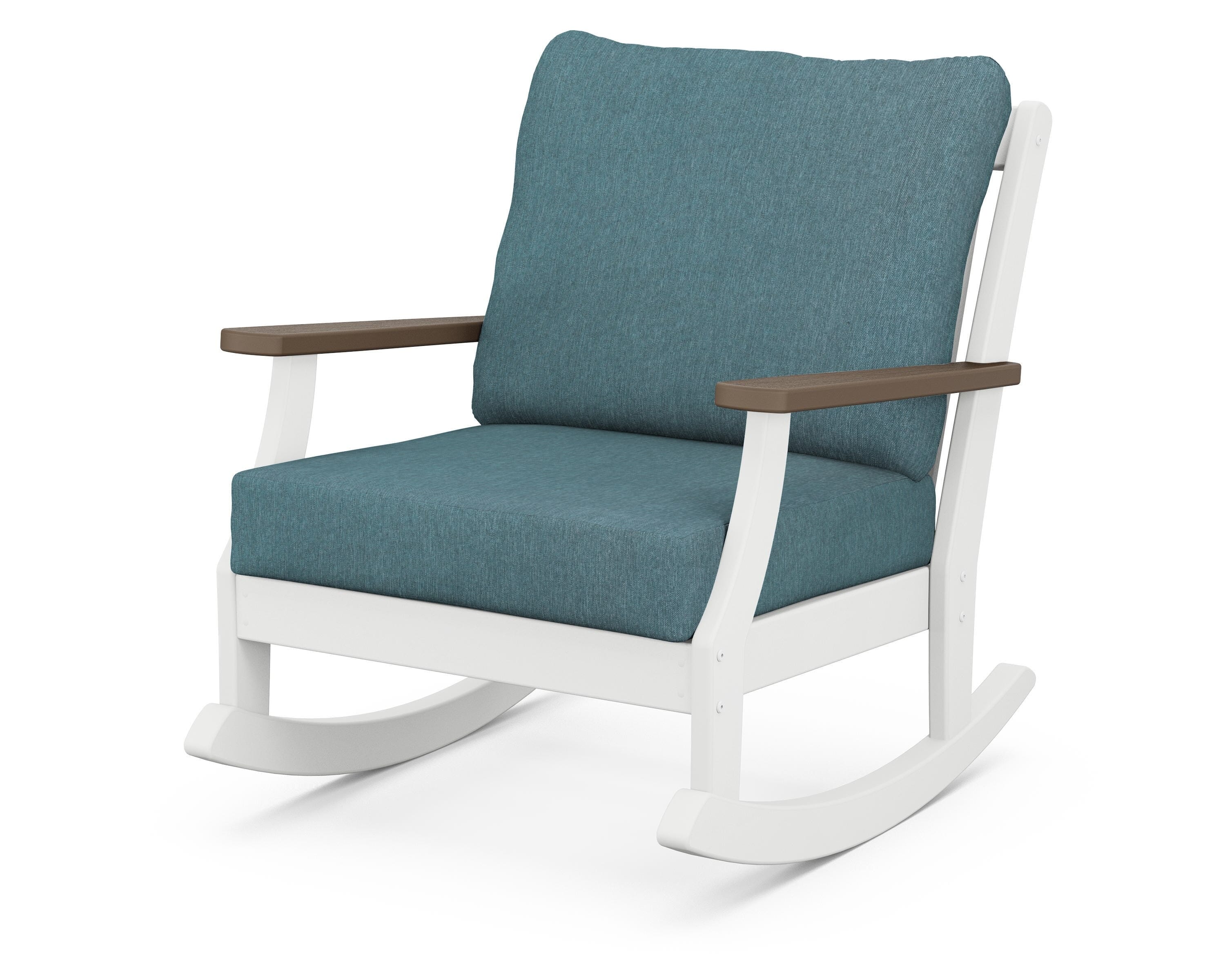 POLYWOOD® Braxton Deep Seating Rocking Chair in White / Kona / Ocean Teal