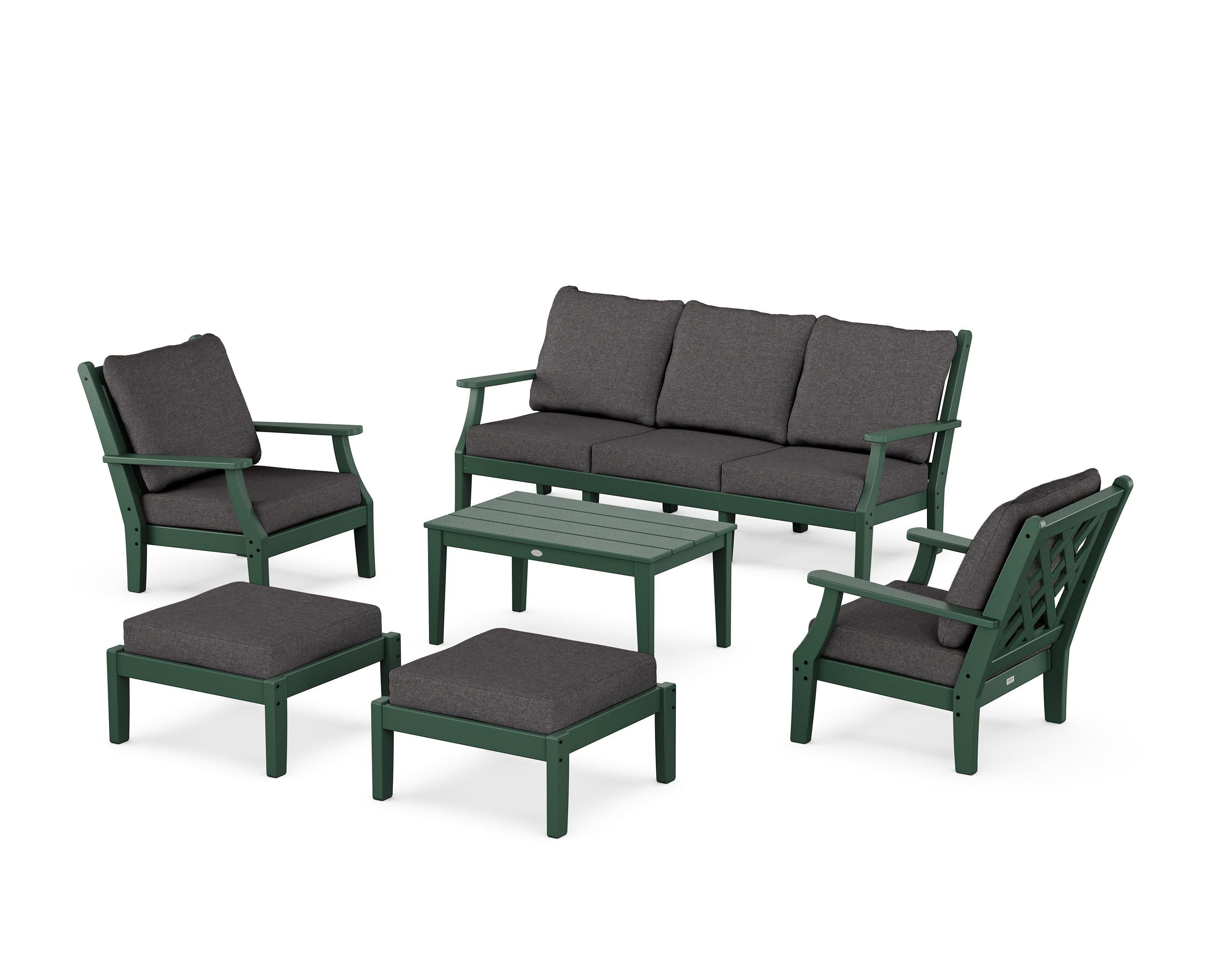 Country Living Wovendale 6-Piece Lounge Sofa Set in Green / Ash Charcoal