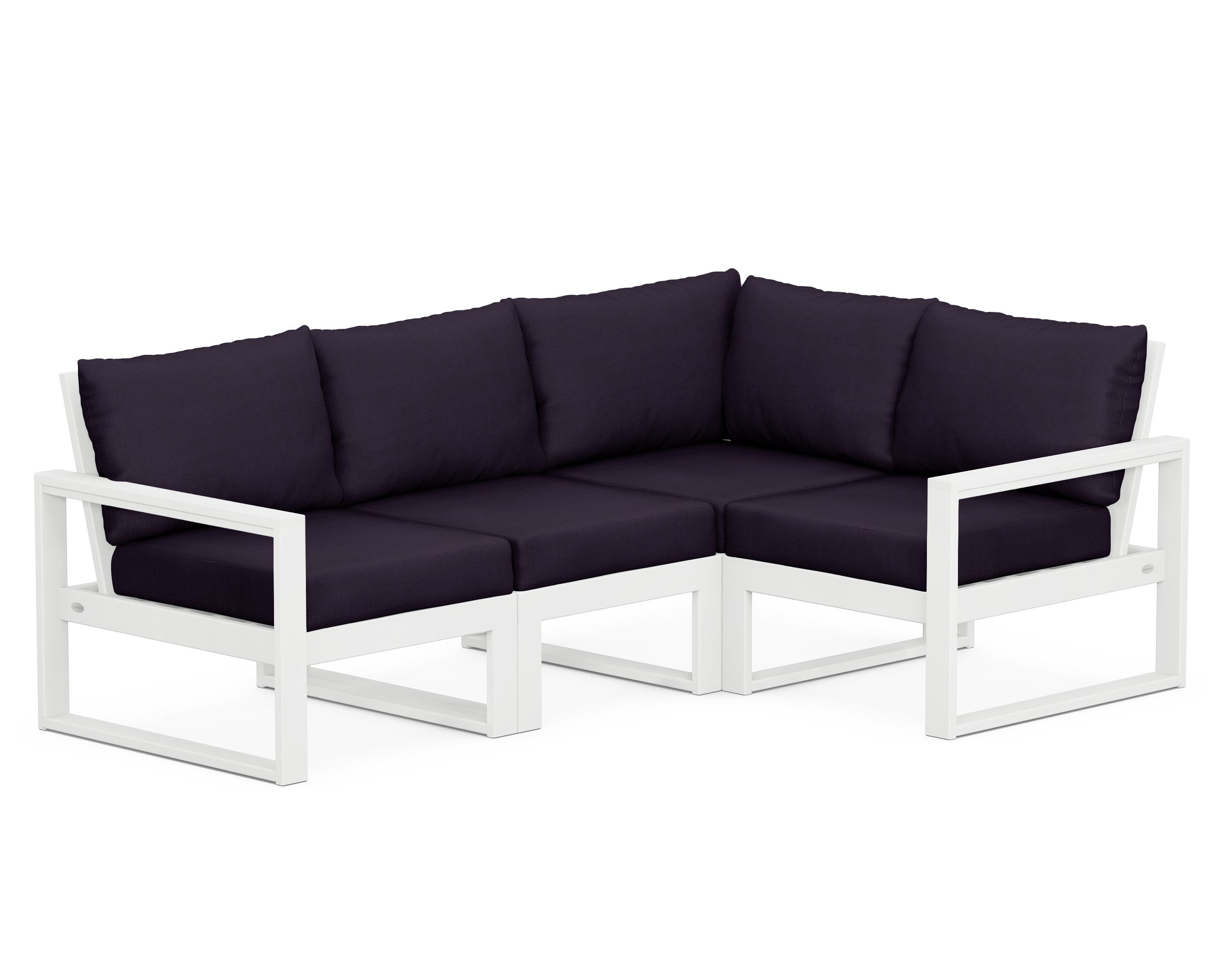 POLYWOOD® EDGE 4-Piece Modular Deep Seating Set in White / Navy Linen