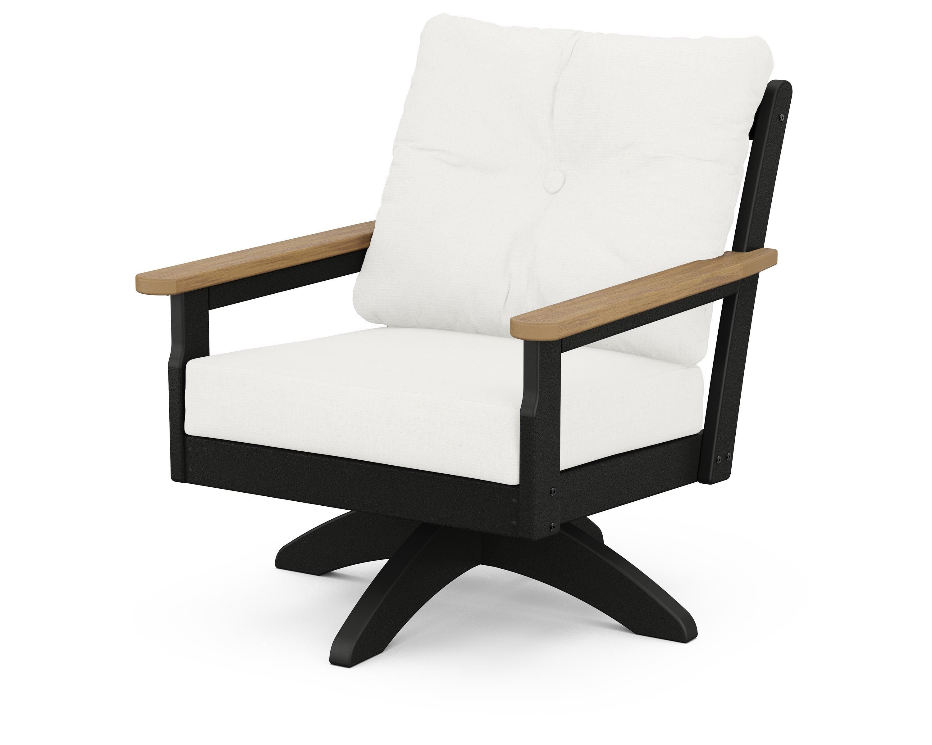 POLYWOOD® Vineyard Deep Seating Swivel Chair in Black / Natural / Natural Linen