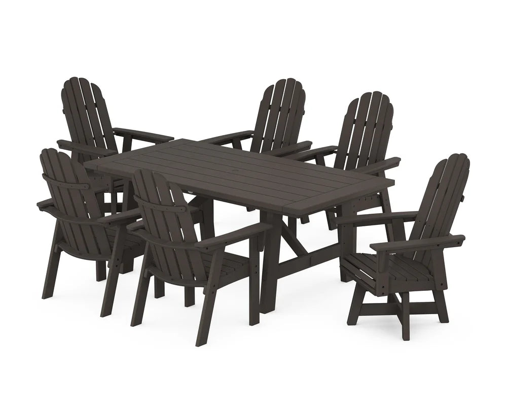 Vineyard Curveback Adirondack Swivel Chair 7-Piece Rustic Farmhouse Dining Set