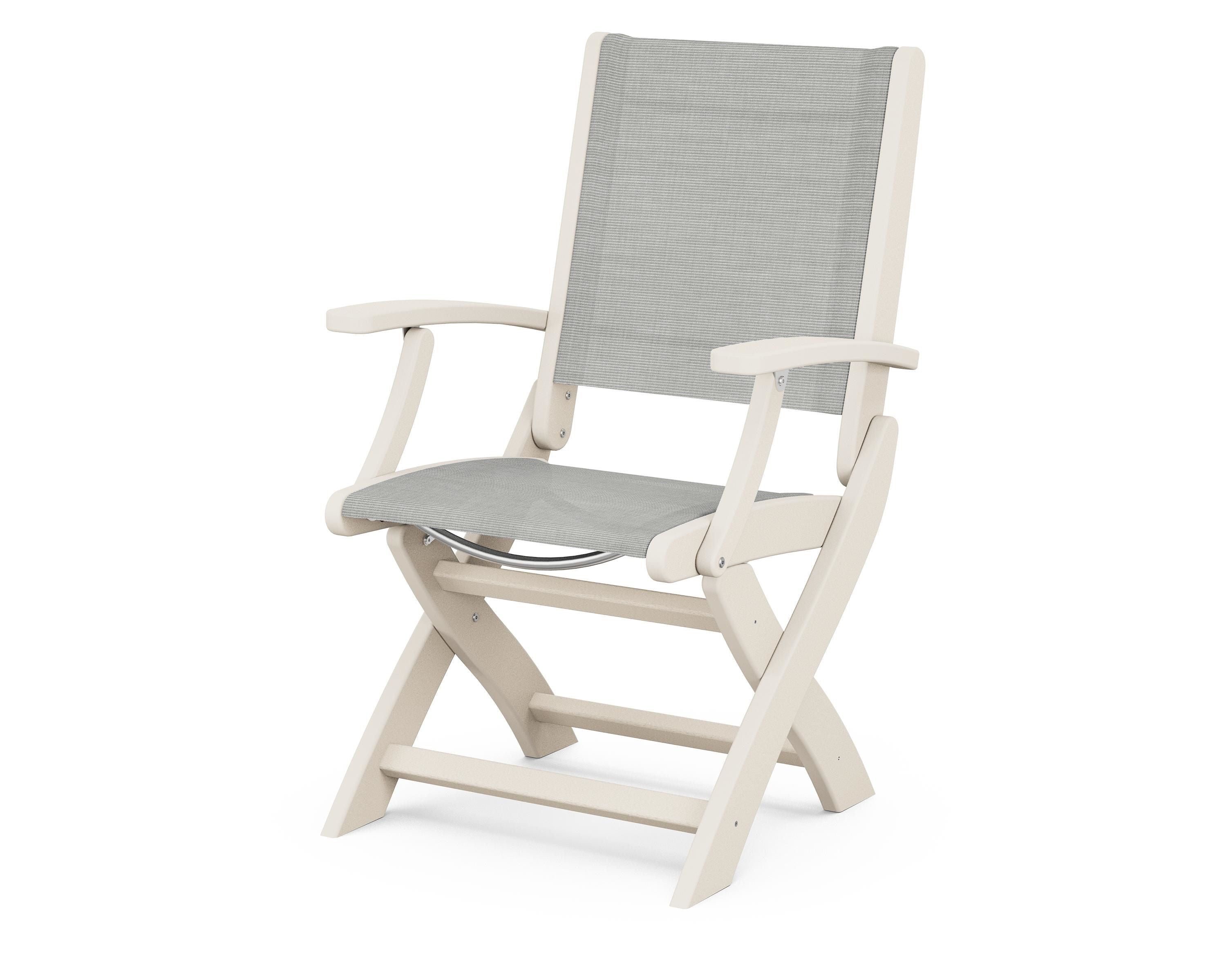 POLYWOOD® Coastal Folding Chair in Sand / Metallic Sling