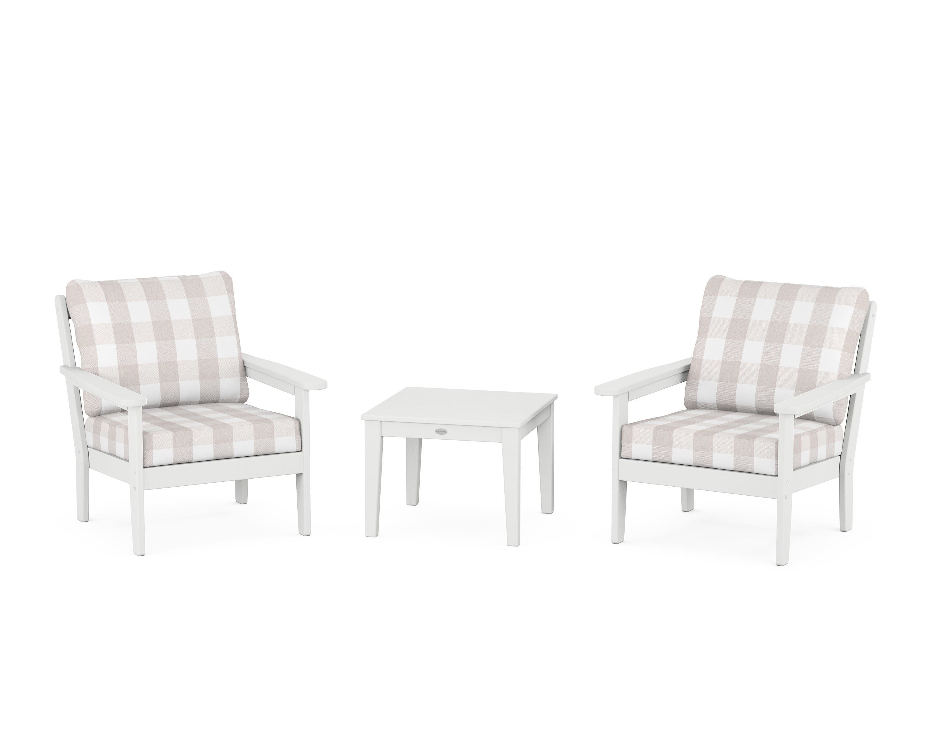 Country Living Cottage 3-Piece Deep Seating Set in White / Buffalo Plaid Dune Burlap