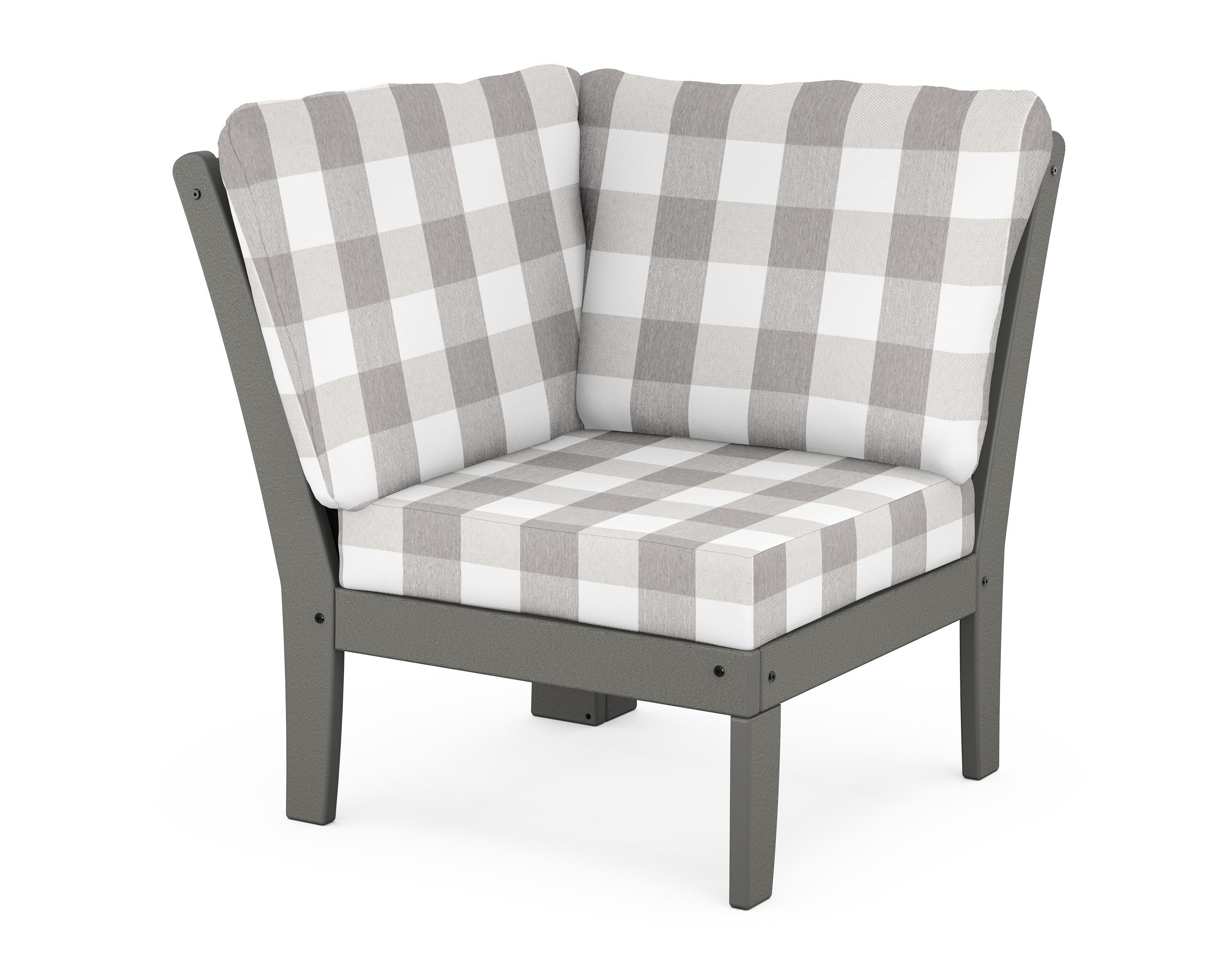 POLYWOOD® Braxton Modular Corner Chair in Slate Grey / Buffalo Plaid Grey Mist