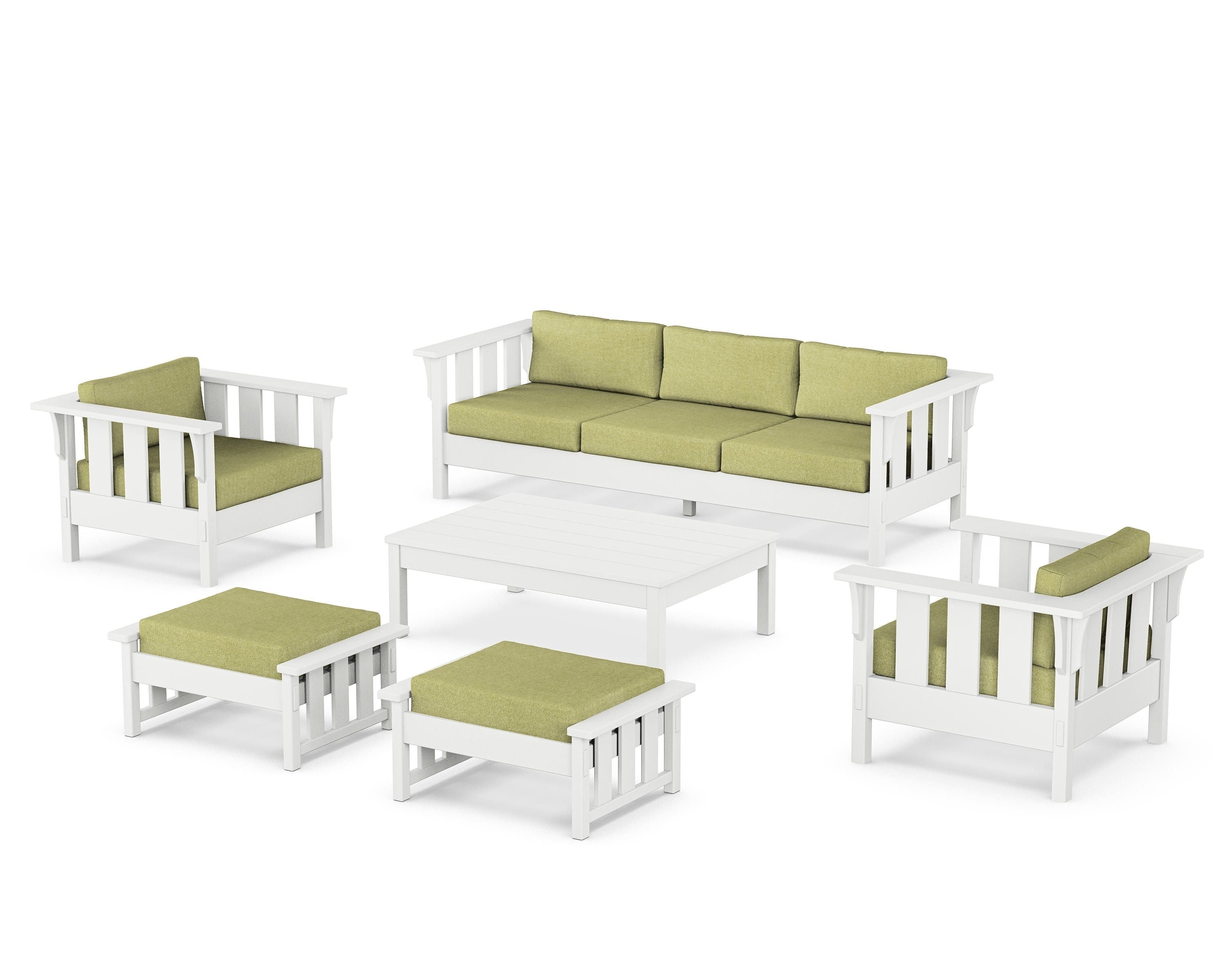 Martha Stewart by POLYWOOD® Acadia 6-Piece Lounge Sofa Set in White / Chartreuse Boucle