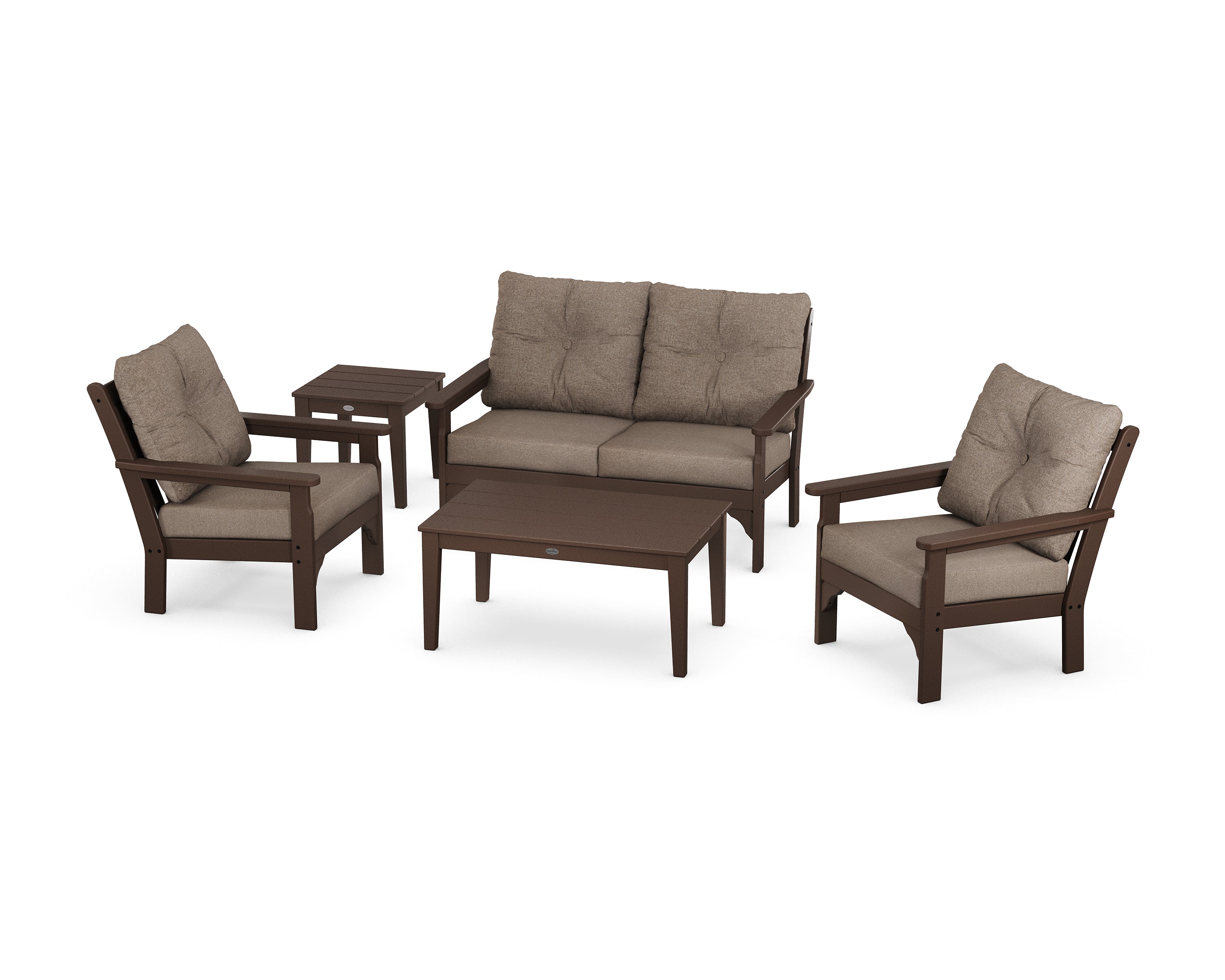 POLYWOOD® Vineyard 5-Piece Deep Seating Set in Mahogany / Spiced Burlap