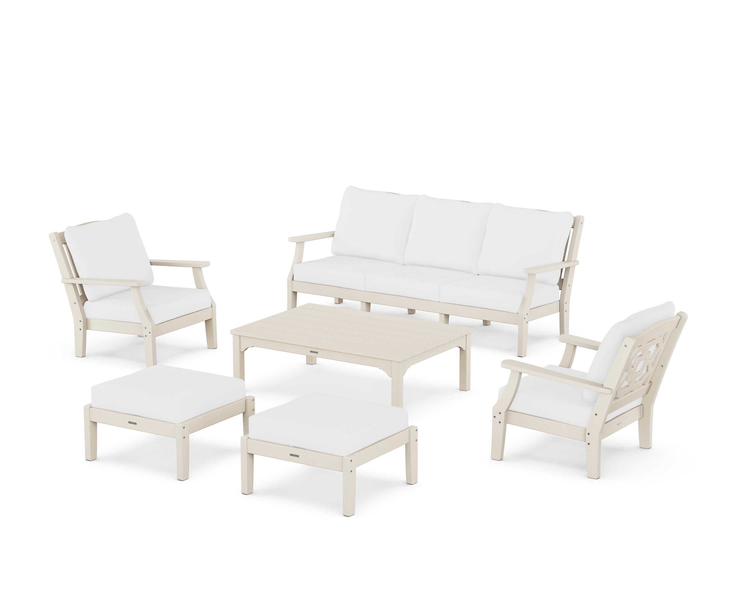 Martha Stewart by POLYWOOD® Chinoiserie 6-Piece Lounge Sofa Set in Sand / Natural