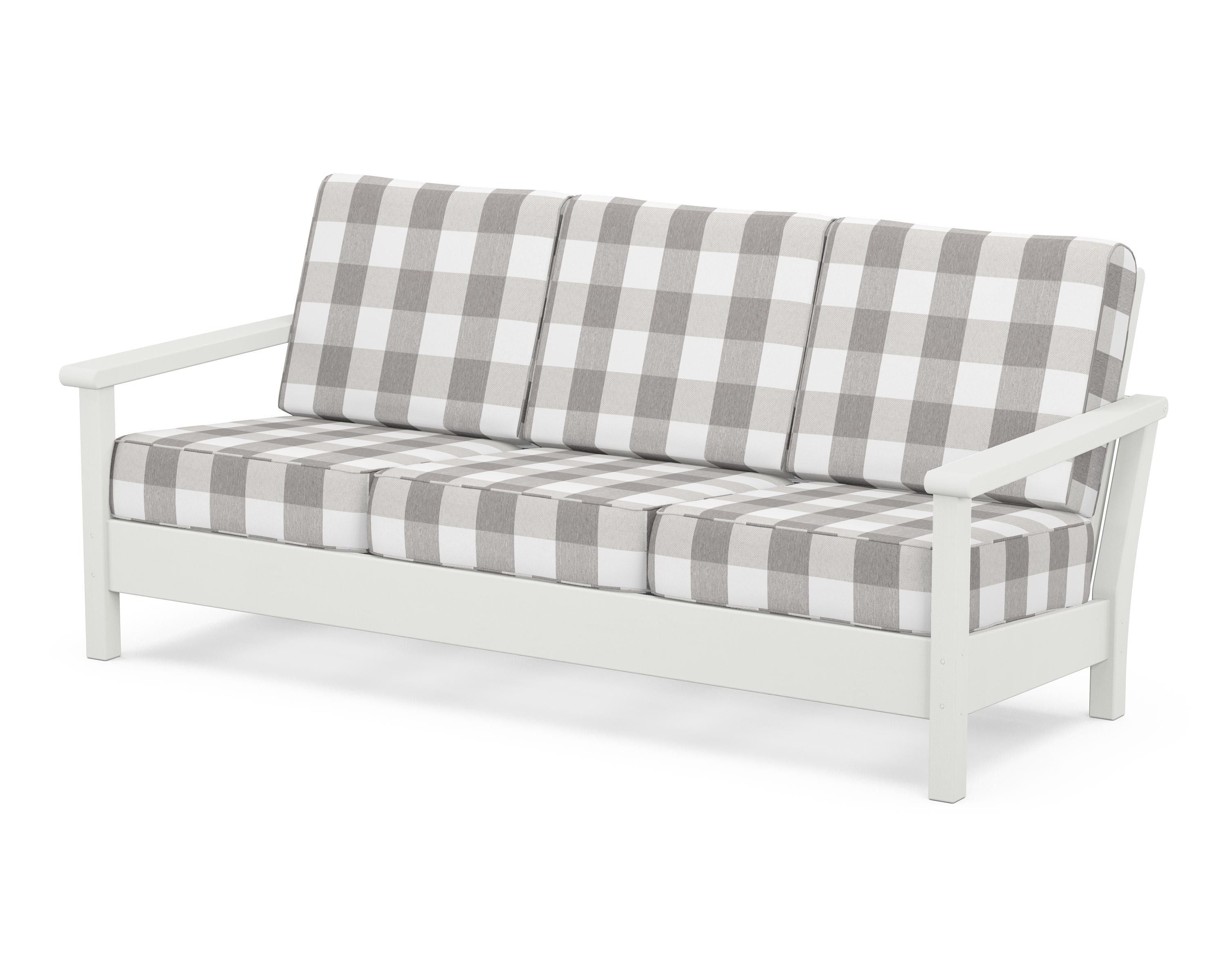 POLYWOOD® Harbour Deep Seating Sofa in Vintage White / Buffalo Plaid Grey Mist