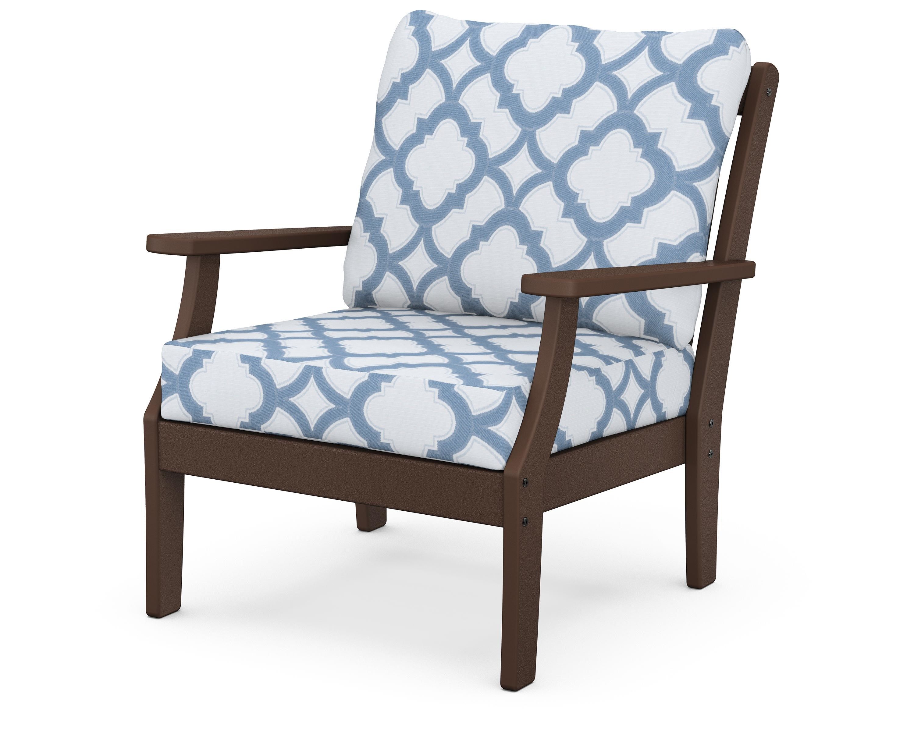 POLYWOOD® Braxton Deep Seating Chair in Mahogany / Trellis Sky Blue