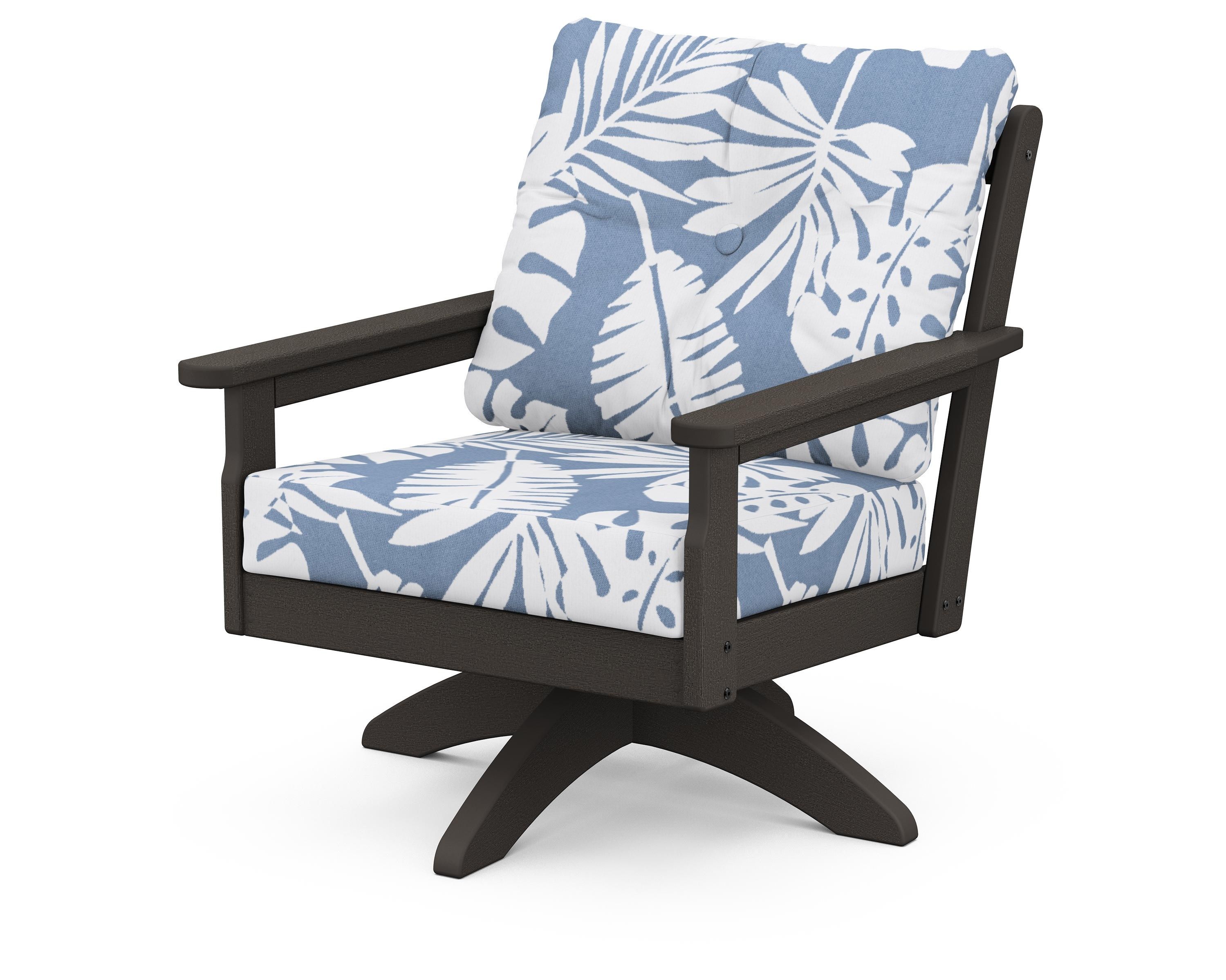 POLYWOOD® Vineyard Deep Seating Swivel Chair in Vintage Coffee / Leaf Sky Blue