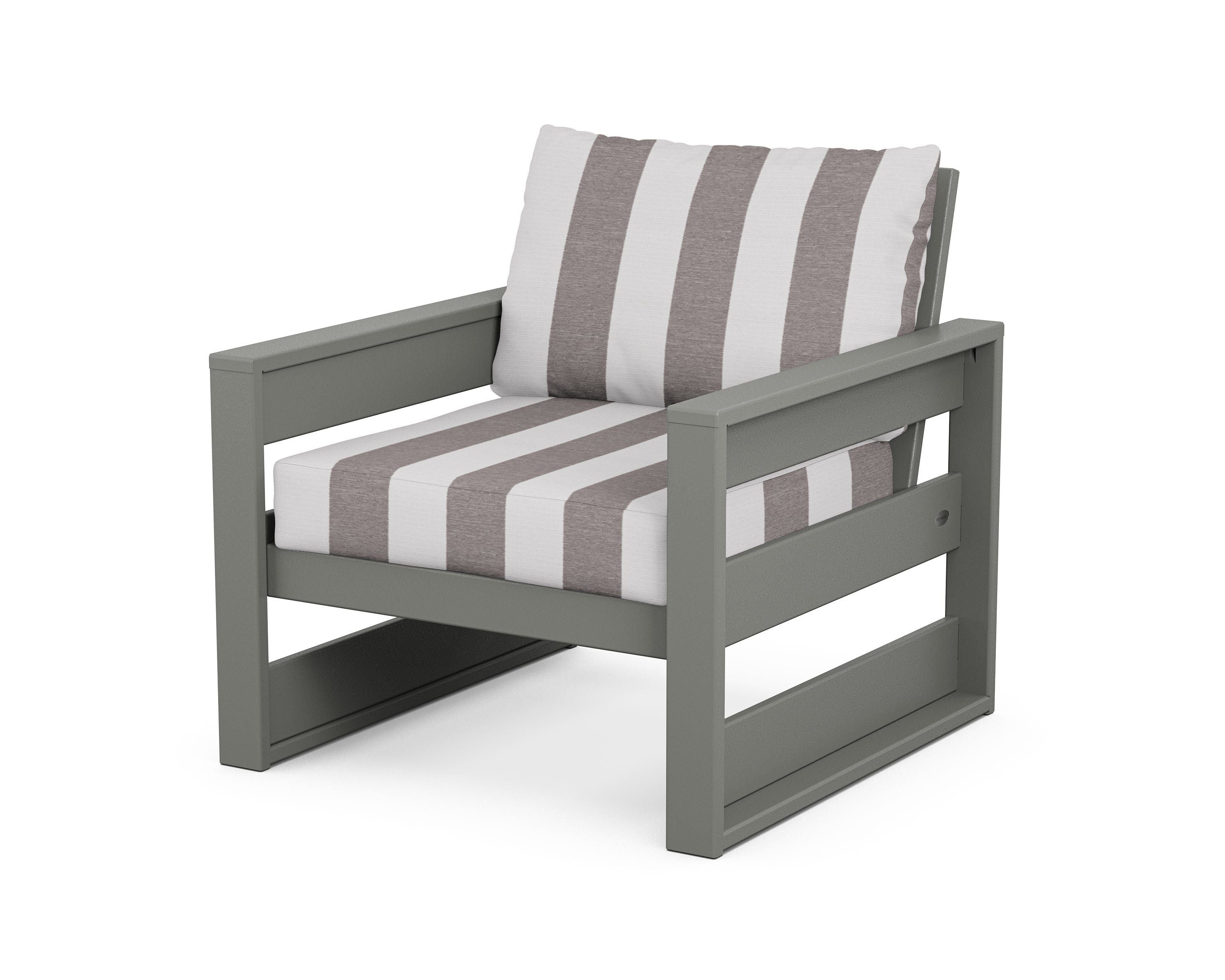 POLYWOOD® Westport Club Chair in Slate Grey / Cabana Stripe Grey Mist