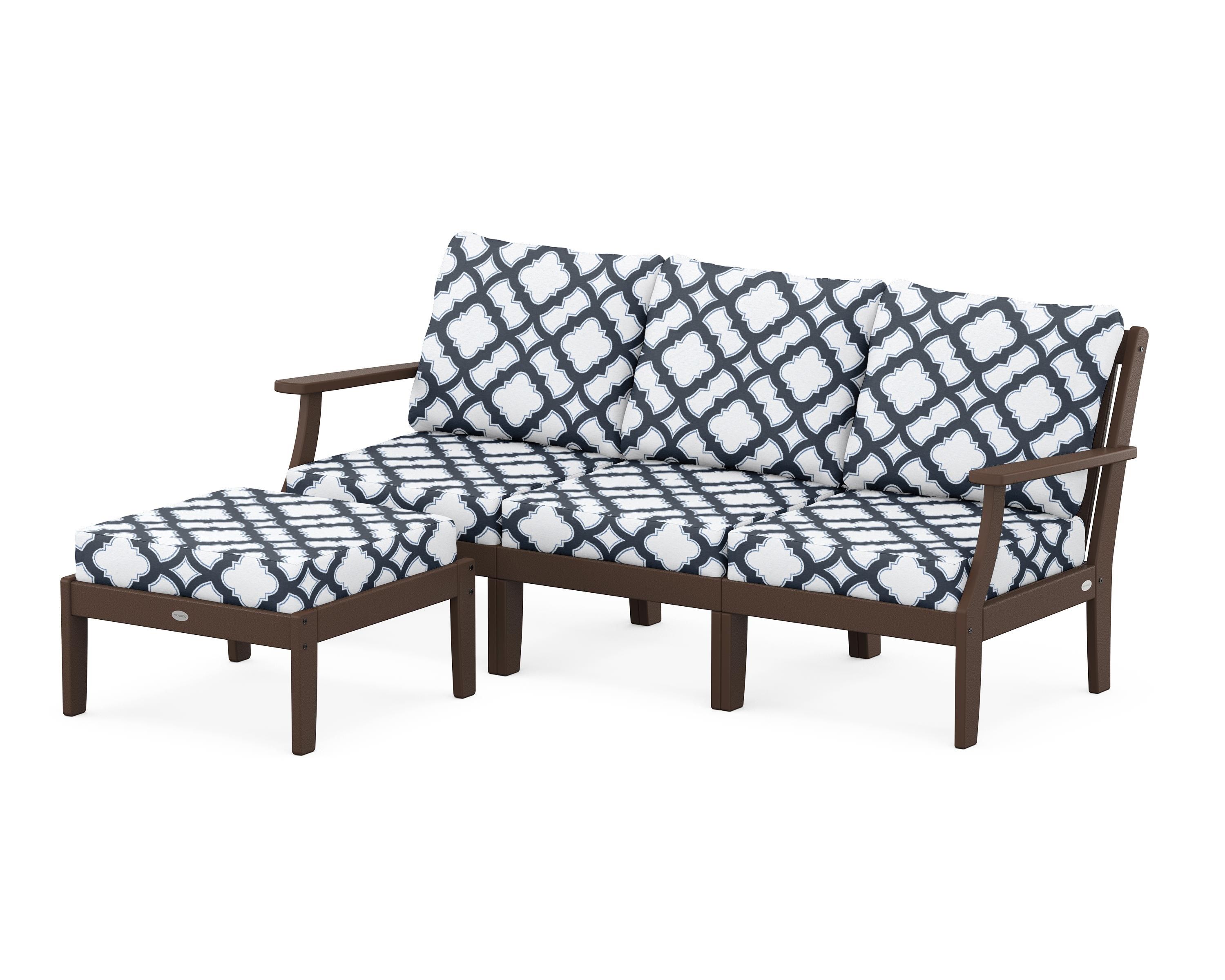 POLYWOOD® Braxton Modular 4-Piece Deep Seating Set with Ottoman in Mahogany / Trellis Marine Indigo