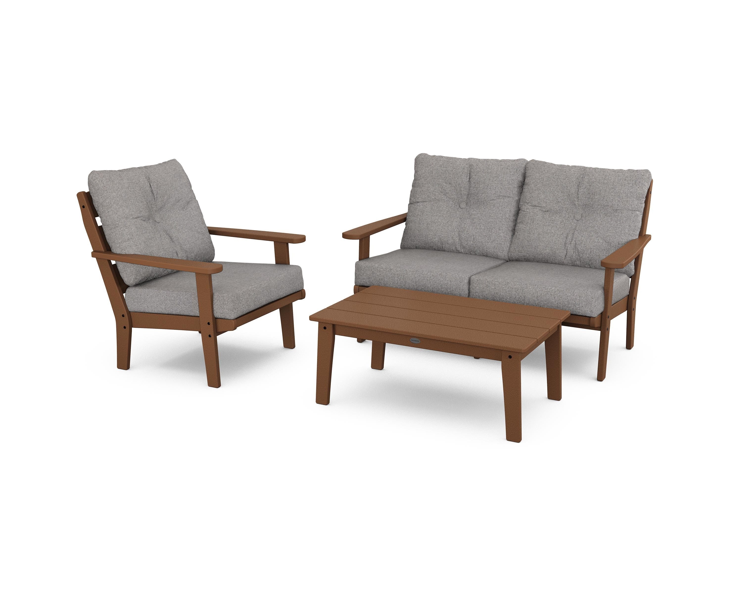 POLYWOOD® Lakeside 3-Piece Deep Seating Set in Teak / Grey Mist