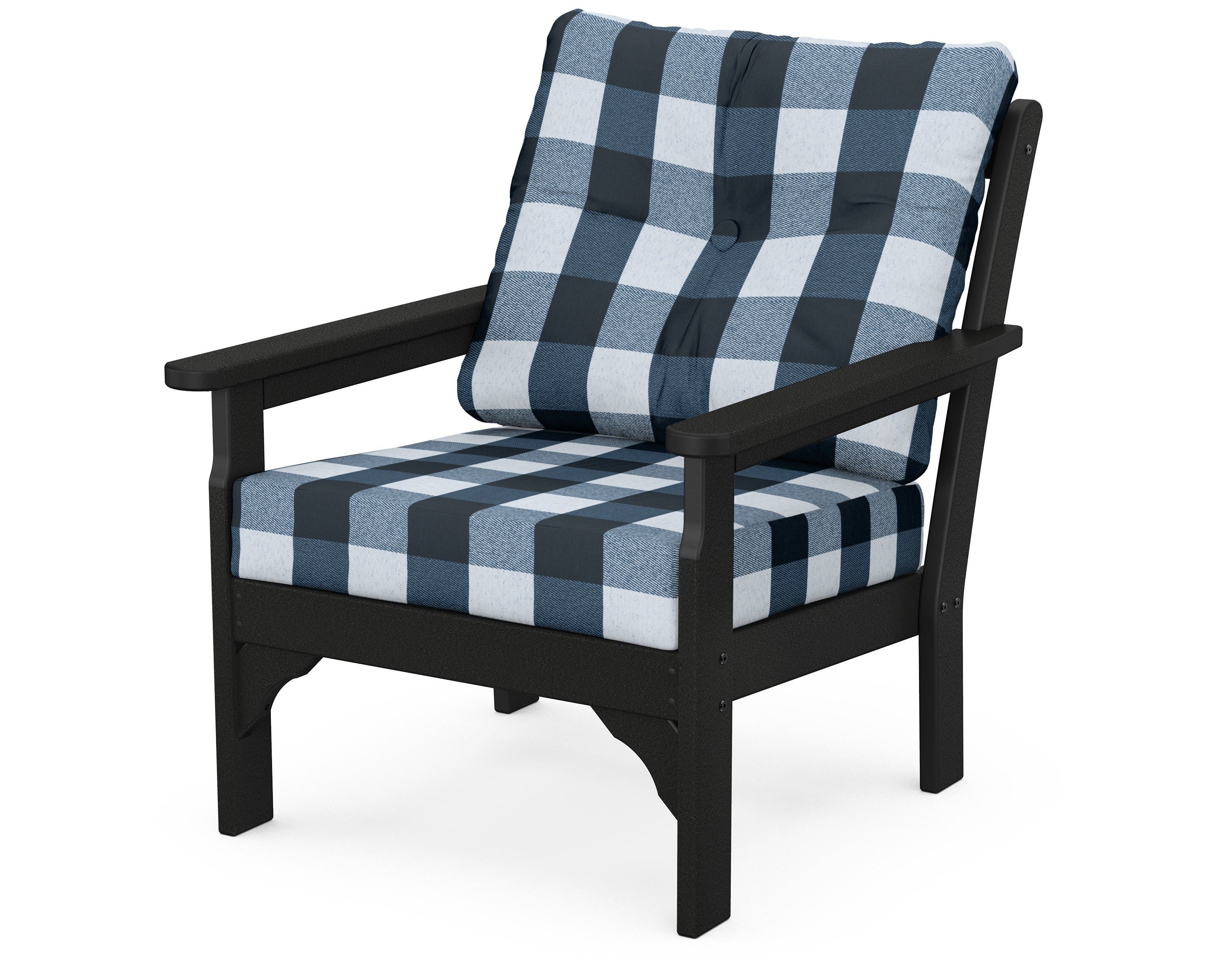 POLYWOOD® Vineyard Deep Seating Chair in Black / Buffalo Plaid Marine Indigo