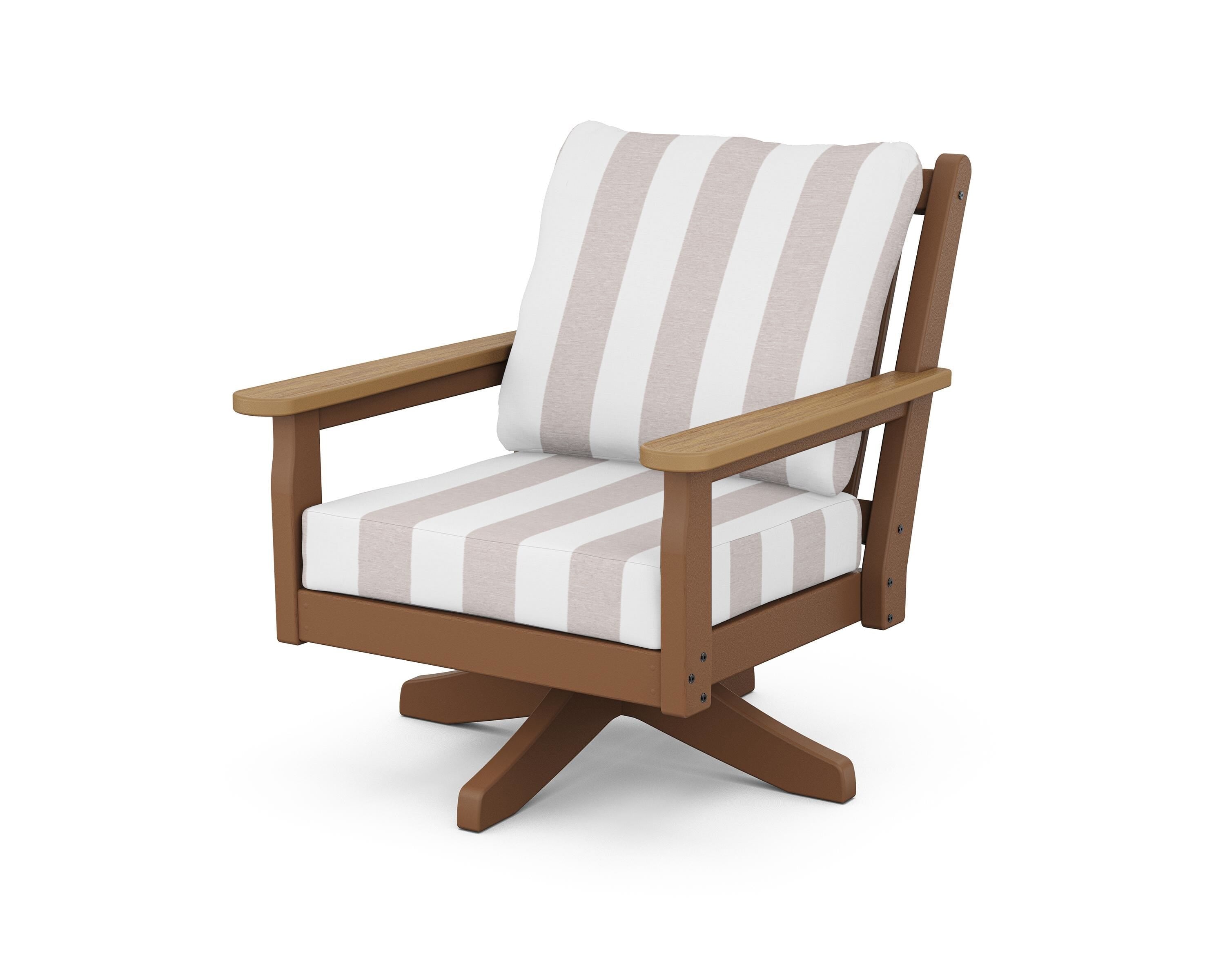 POLYWOOD® Chippendale Deep Seating Swivel Chair in Teak / Natural / Cabana Stripe Dune Burlap