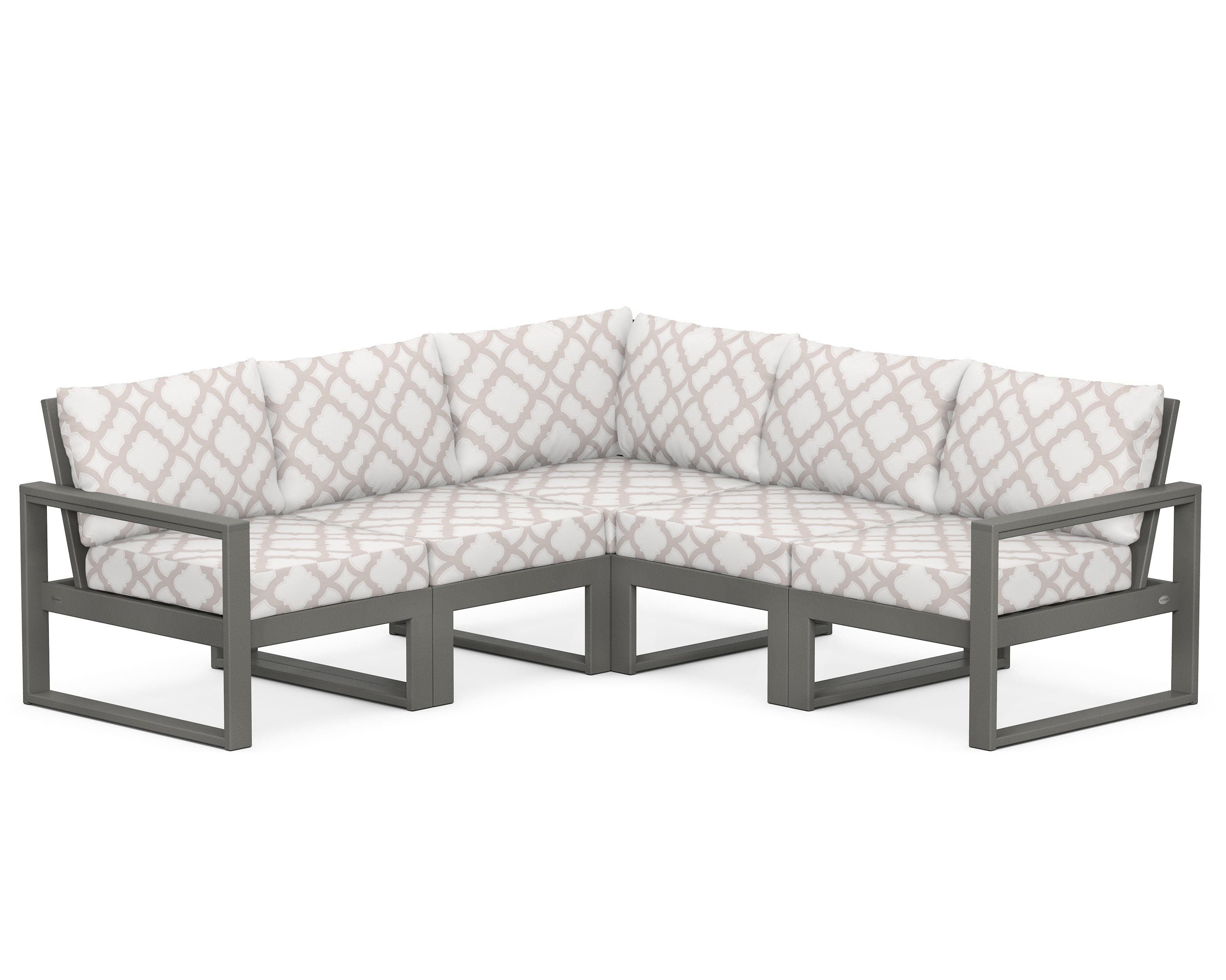 POLYWOOD® EDGE 5-Piece Modular Deep Seating Set in Slate Grey / Trellis Dune Burlap
