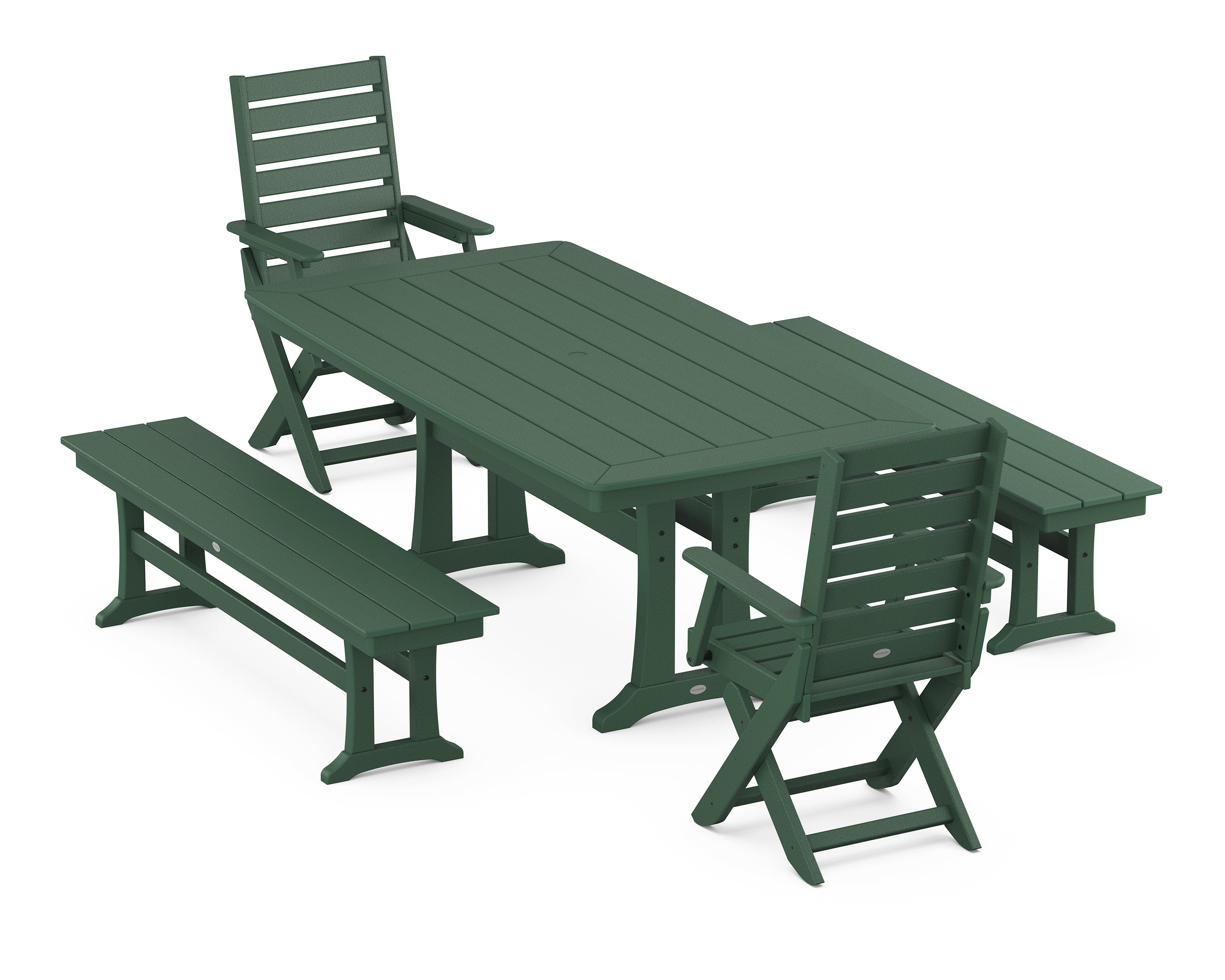 POLYWOOD® Captain Folding Chair 5-Piece Dining Set with Trestle Legs in Green