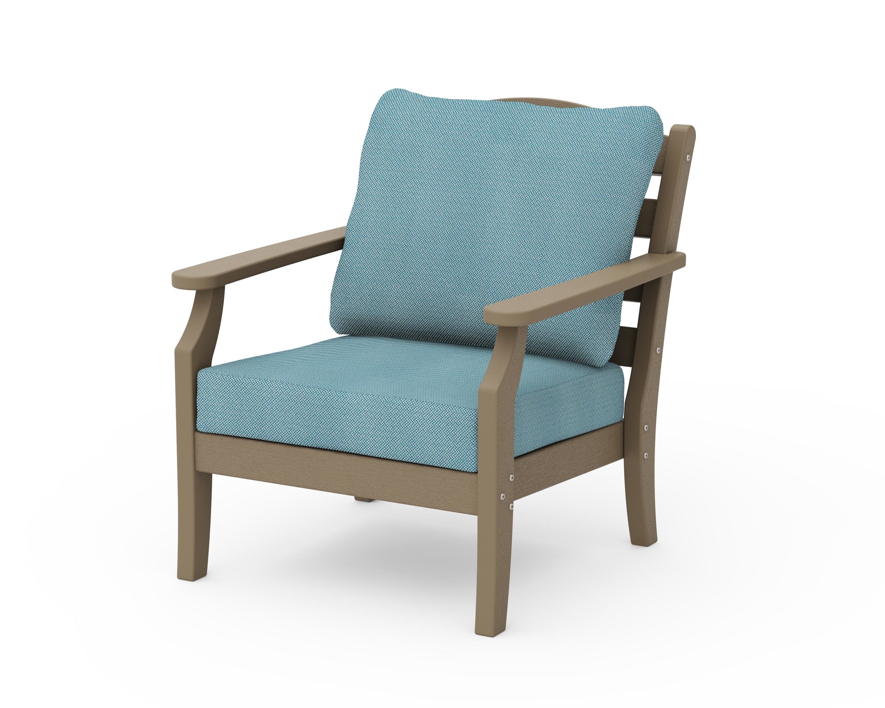Draper James™ by POLYWOOD® Savannah Deep Seating Chair in Vintage Sahara / Lattice Sky Blue