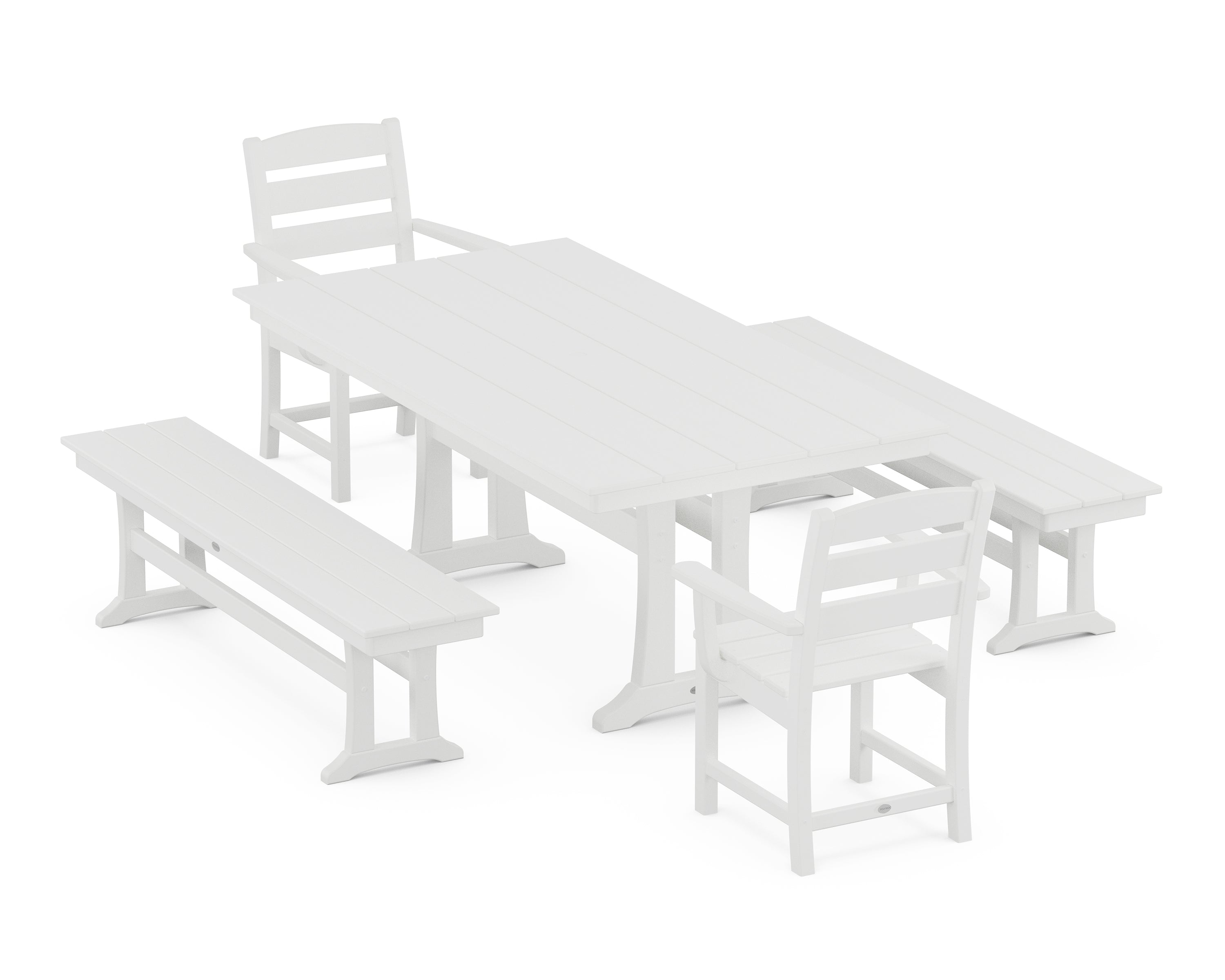 POLYWOOD® Lakeside 5-Piece Farmhouse Dining Set With Trestle Legs in White