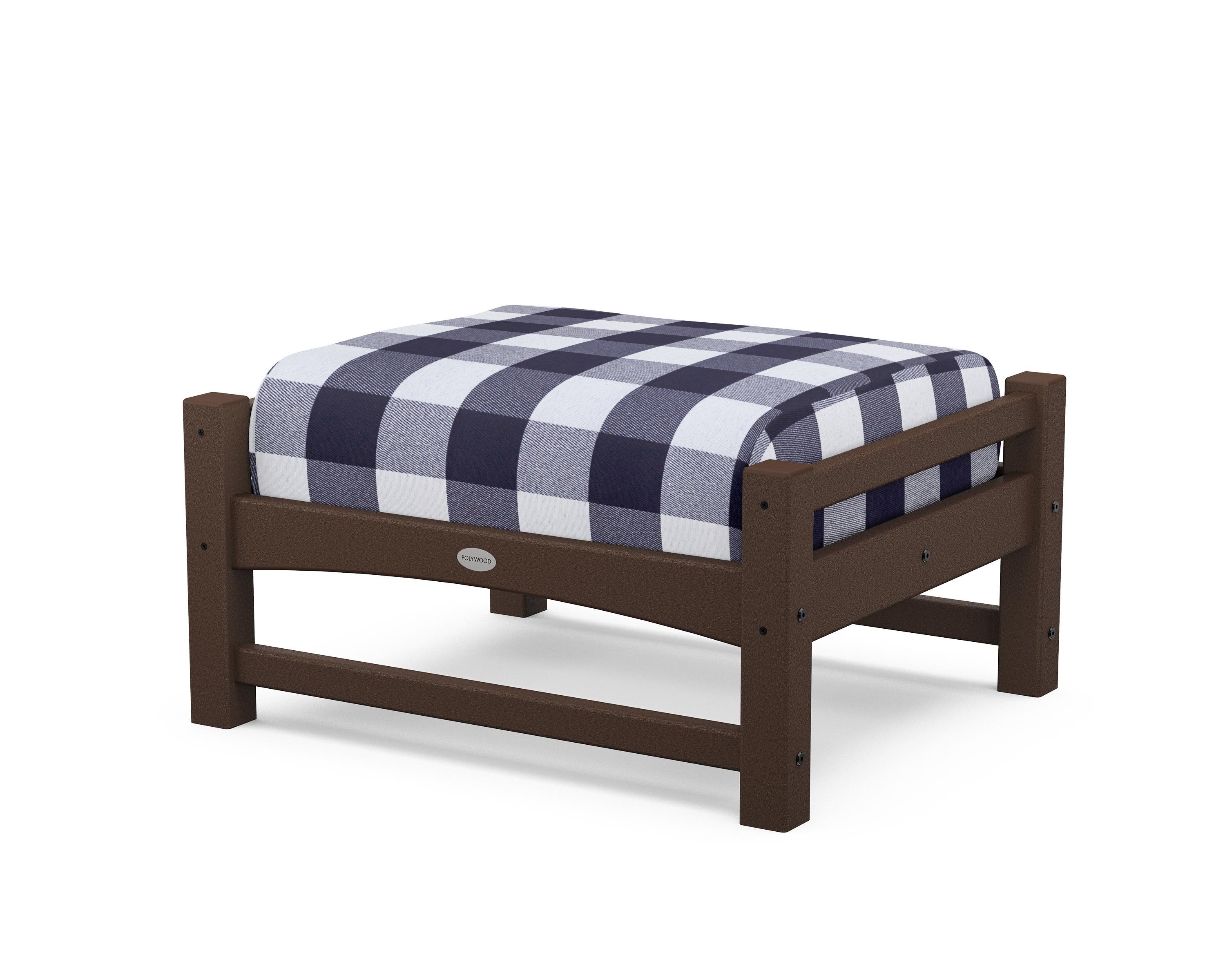 POLYWOOD® Club Ottoman in Mahogany / Buffalo Plaid Navy