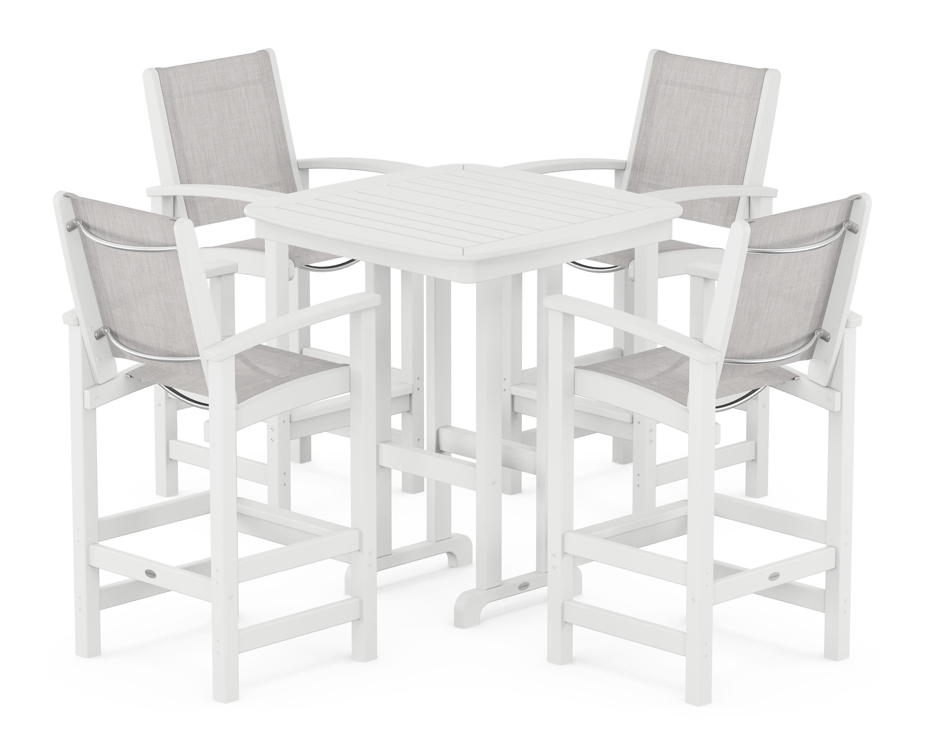 POLYWOOD® Coastal 5-Piece Bar Set in White / Parchment Sling