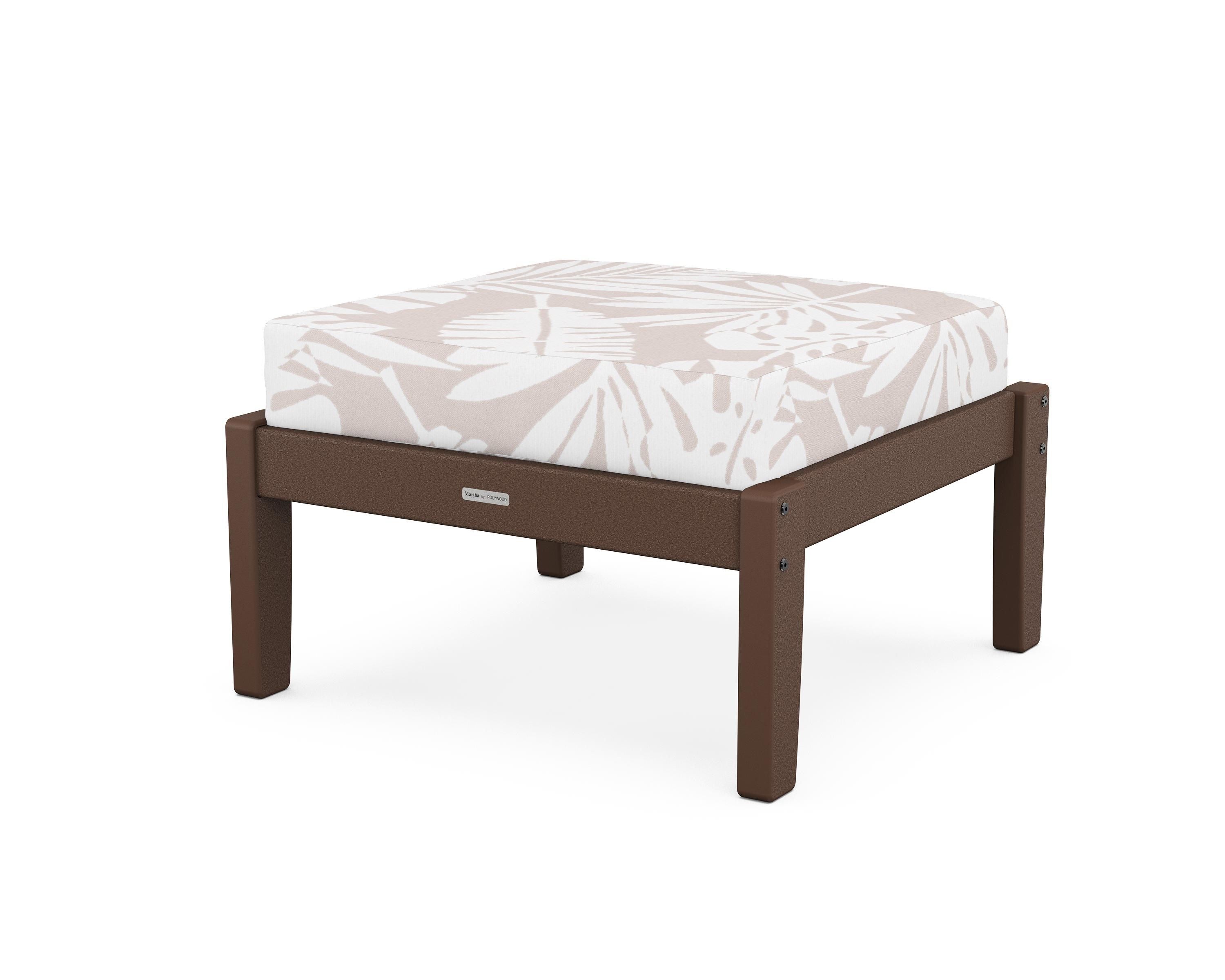 Martha Stewart by POLYWOOD® Chinoiserie Deep Seating Ottoman in Mahogany / Leaf Dune Burlap