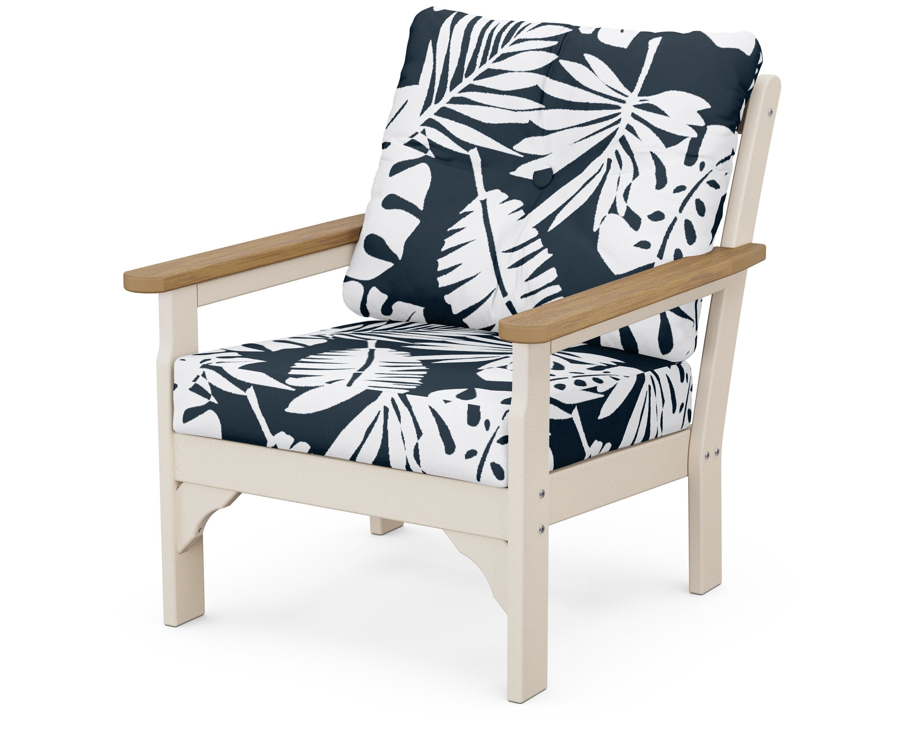 POLYWOOD® Vineyard Deep Seating Chair in Sand / Natural / Leaf Marine Indigo