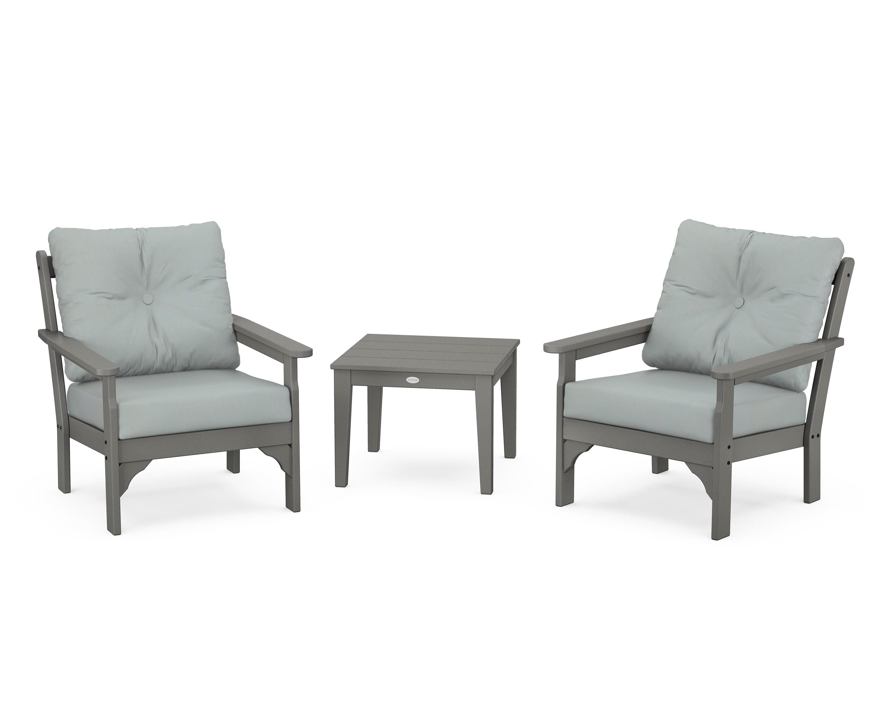 POLYWOOD® Vineyard 3-Piece Deep Seating Set in Slate Grey / Spa