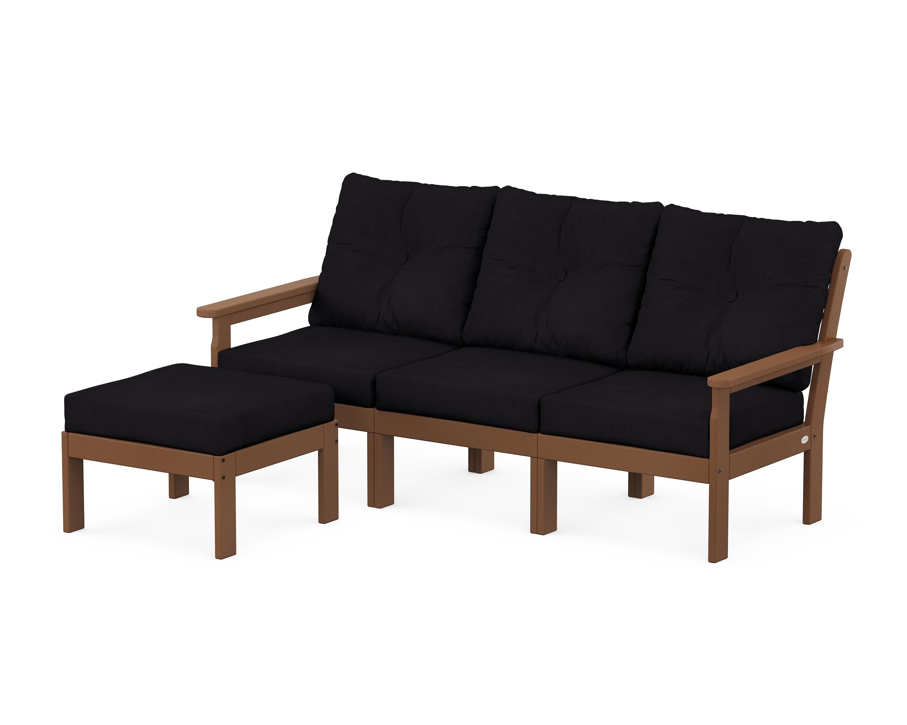 POLYWOOD® Vineyard 4-Piece Sectional with Ottoman in Teak / Midnight Linen