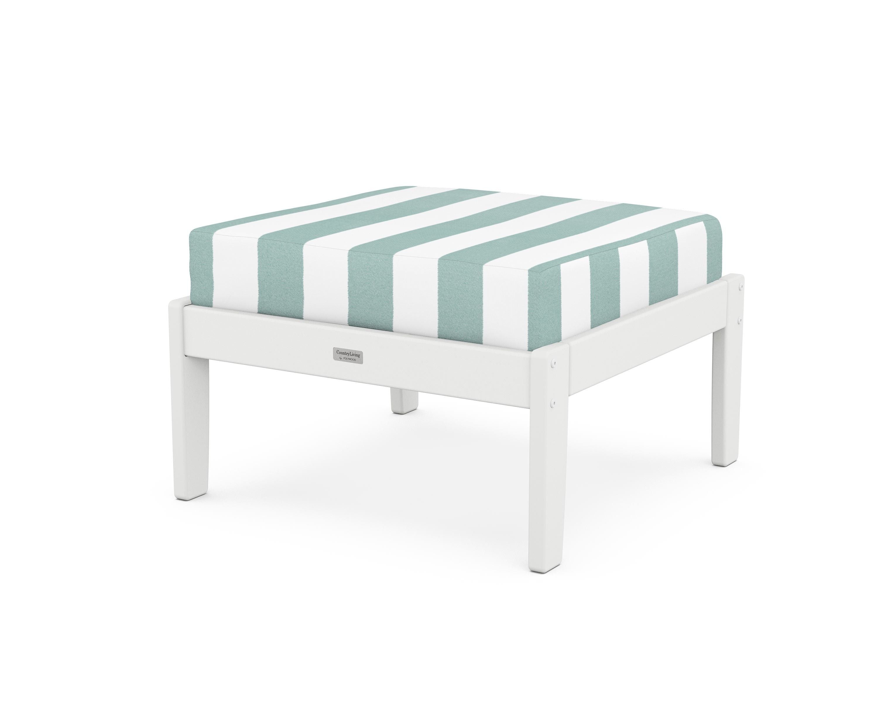 Country Living Cottage Deep Seating Ottoman in White / Cabana Stripe Glacier Spa