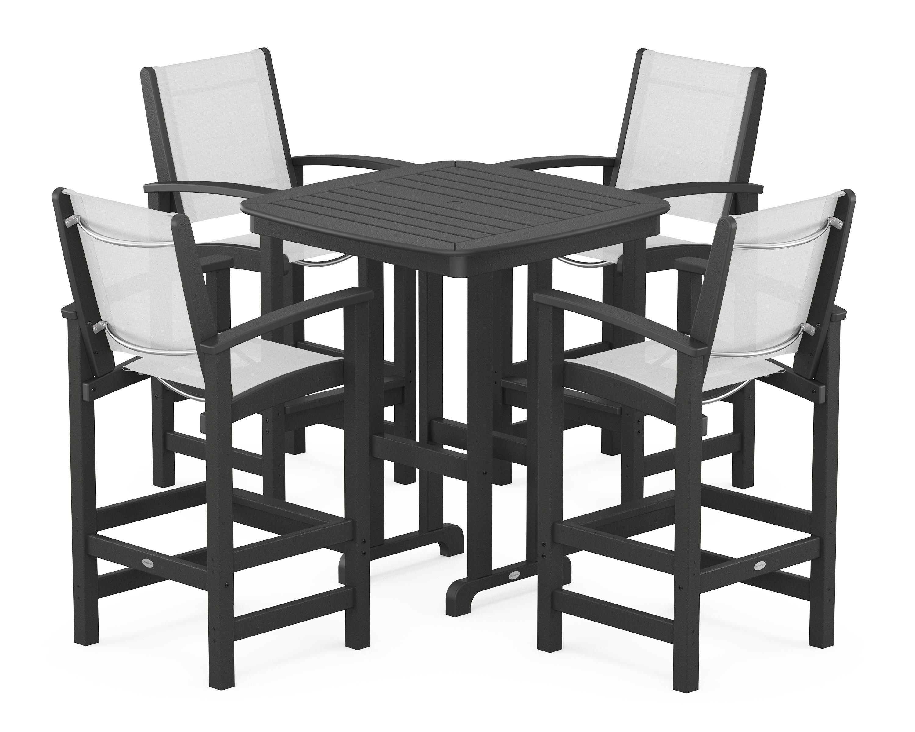 POLYWOOD® Coastal 5-Piece Bar Set in Black / White Sling