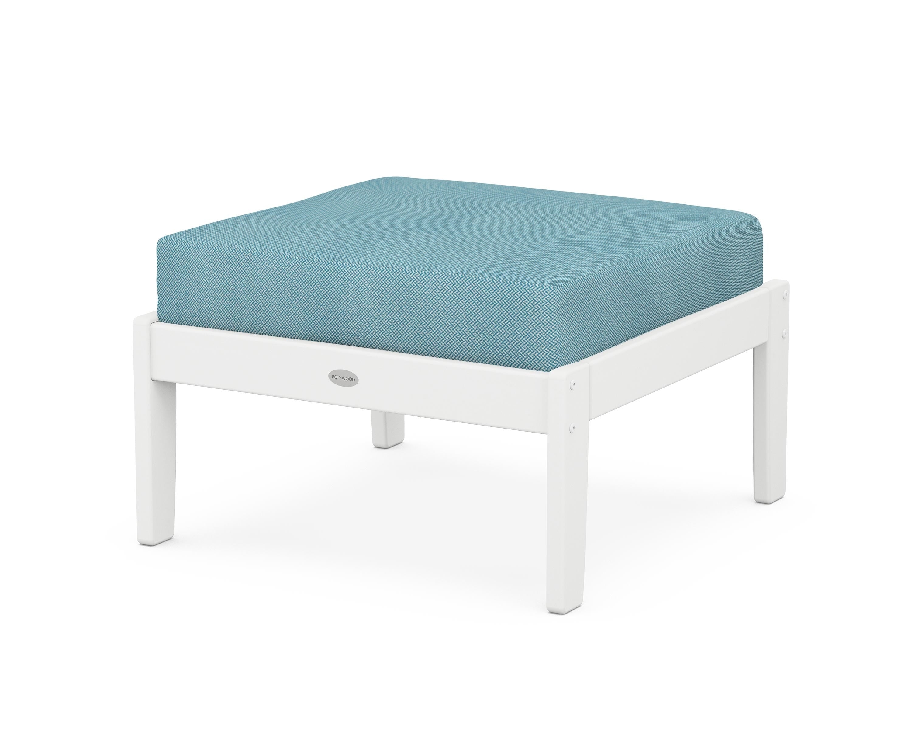 POLYWOOD® Braxton Deep Seating Ottoman in White / Lattice Sky Blue