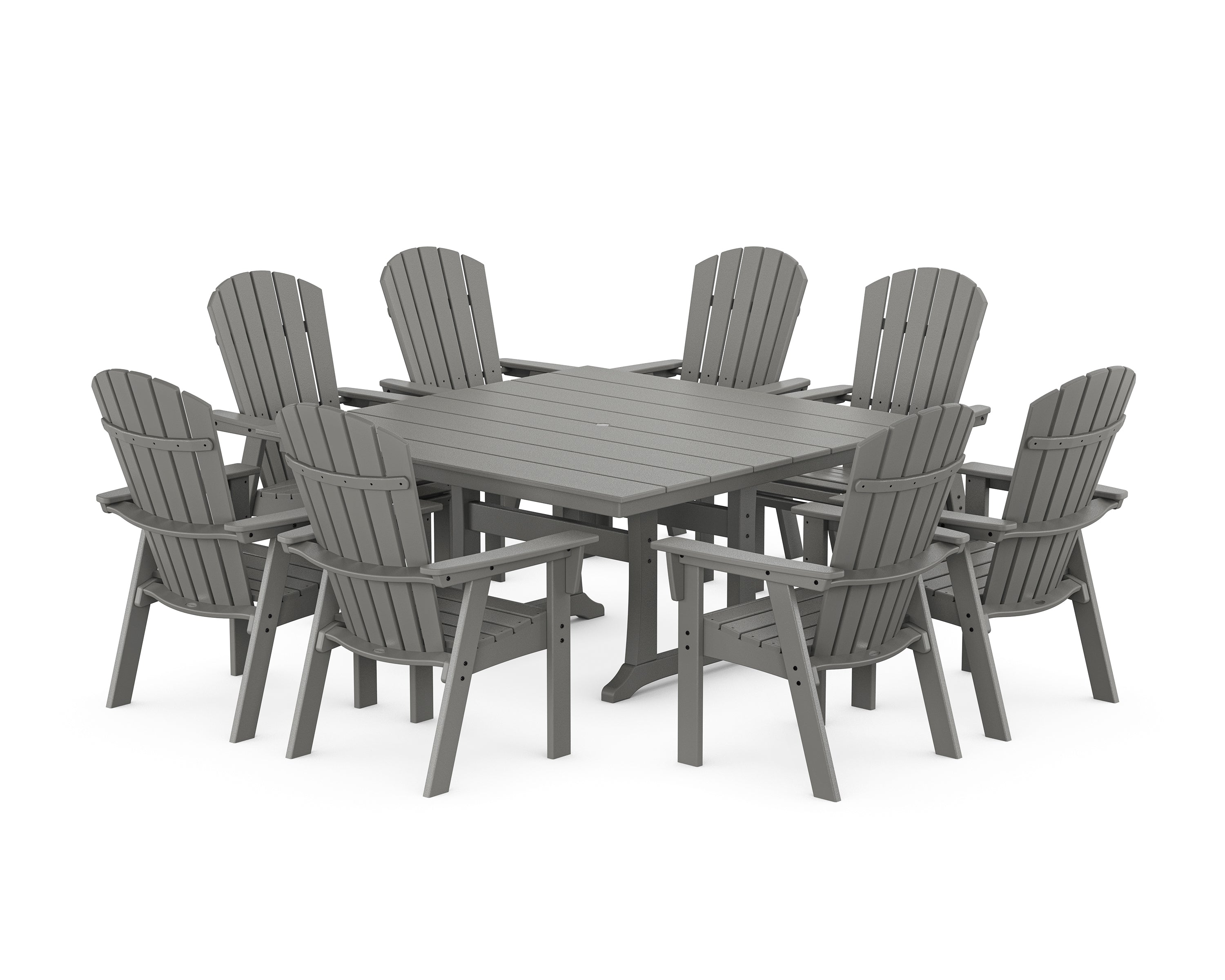 POLYWOOD® Nautical Curveback Adirondack 9-Piece Square Dining Set with Trestle Legs in Slate Grey