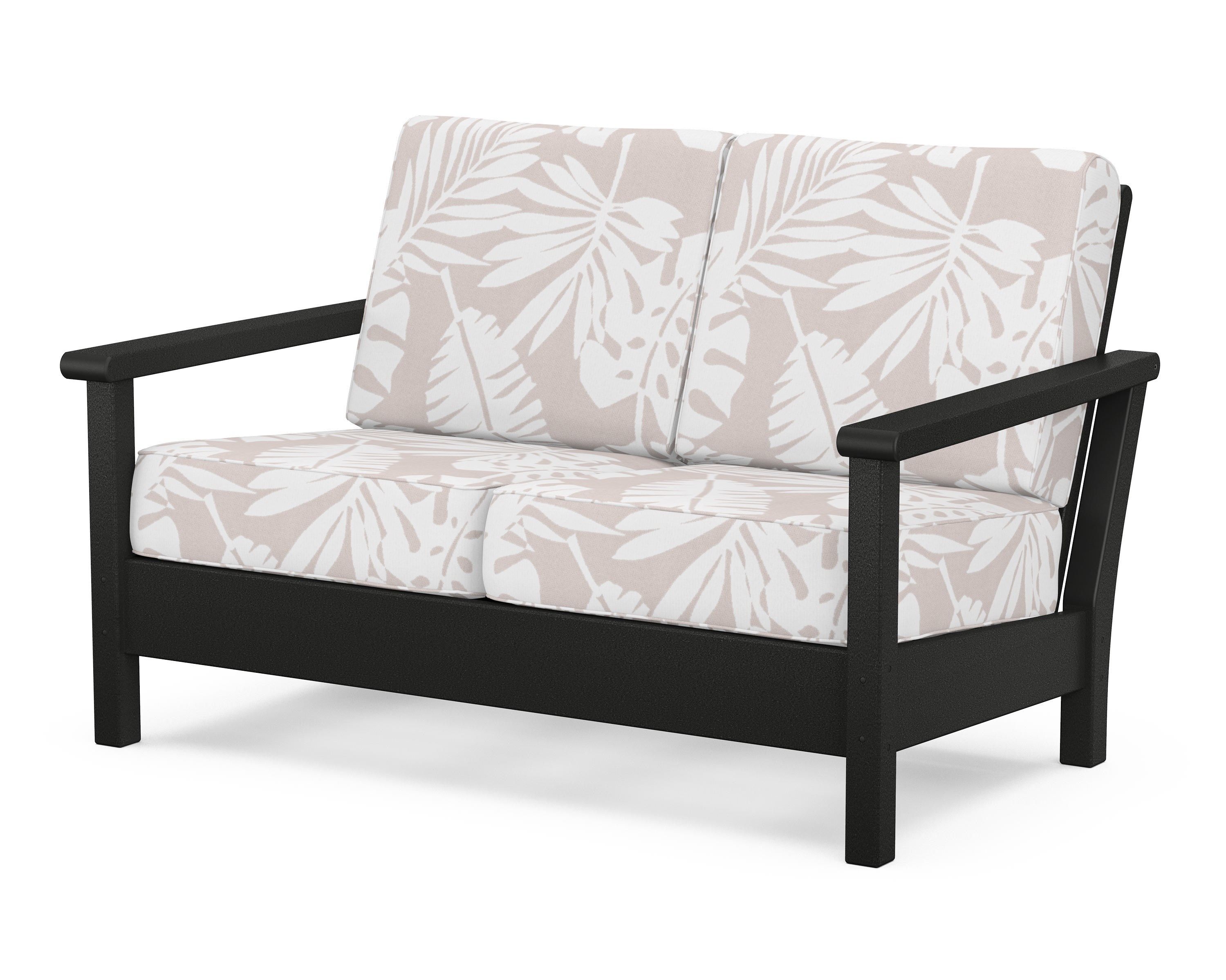 POLYWOOD® Harbour Deep Seating Loveseat in Black / Leaf Dune Burlap