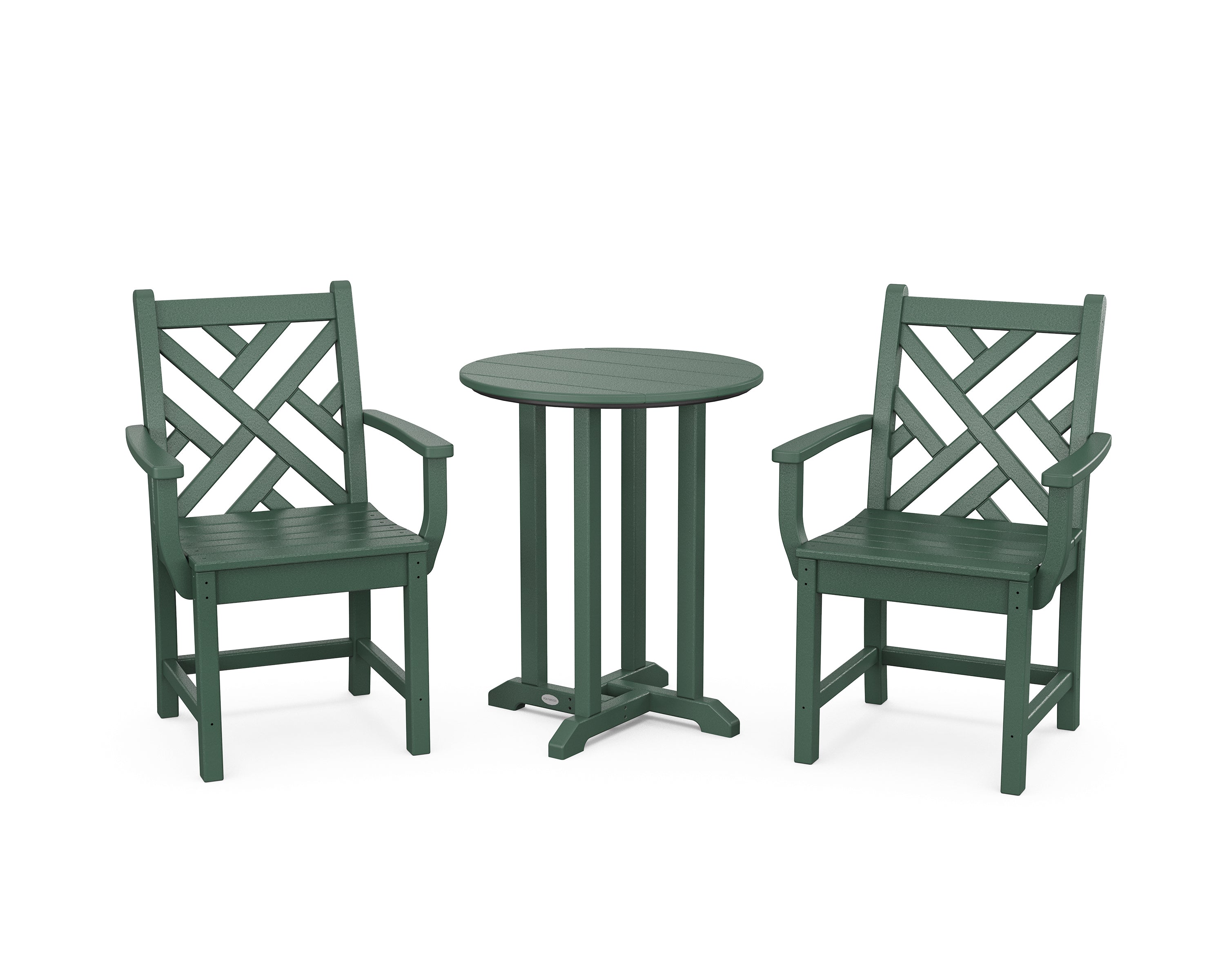 POLYWOOD® Chippendale 3-Piece Round Bistro Dining Set in Green